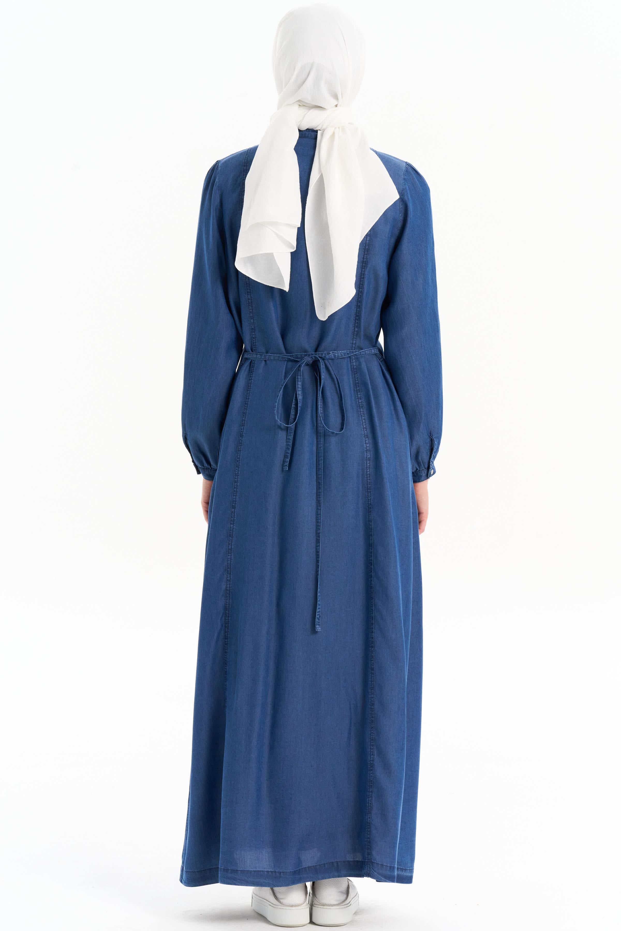 Robası Nakışlı Tencel Pardesü - İndigo TUGBA