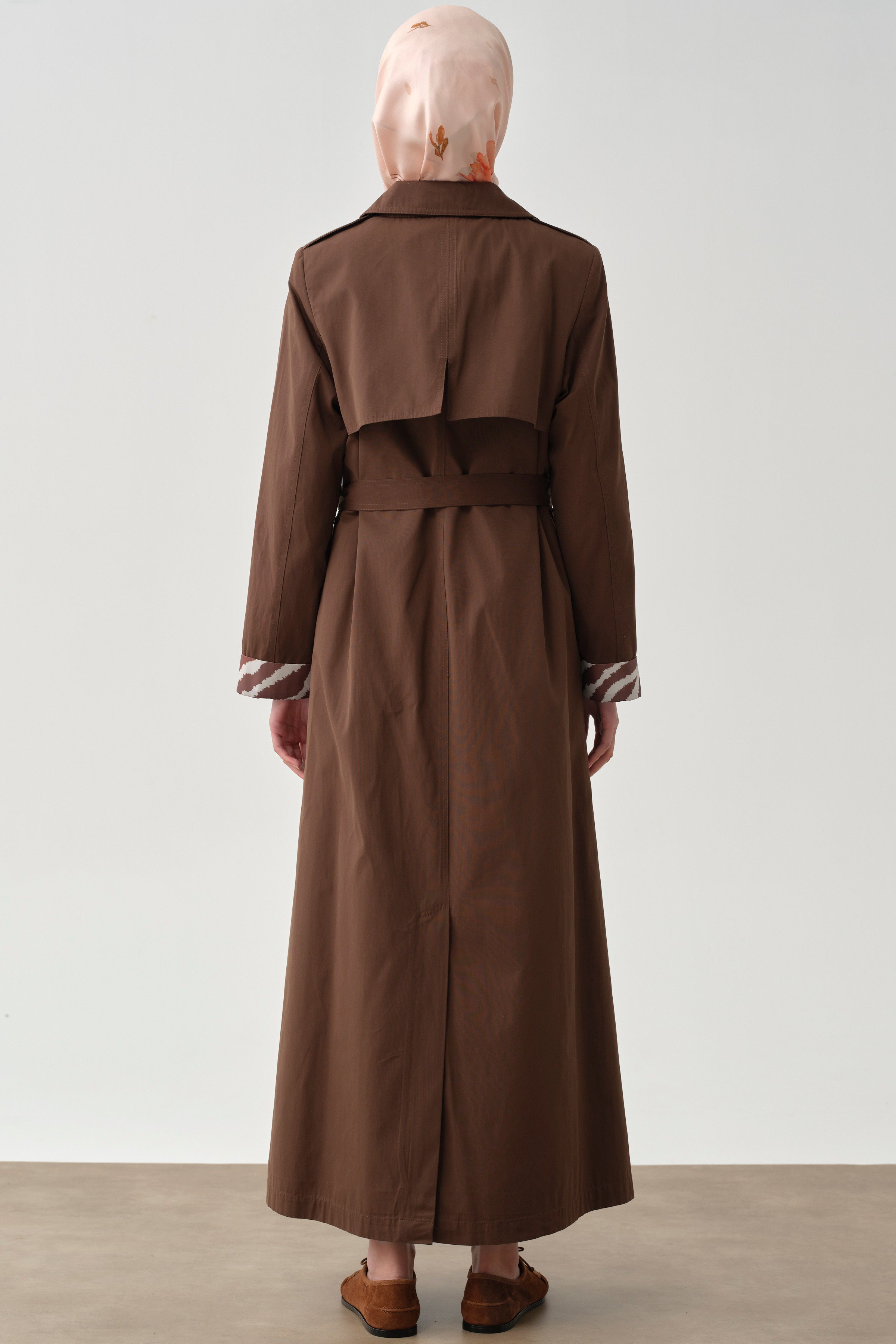 Rüzgarlık Detaylı Kruvaze Trençkot - Kahve TUGBA