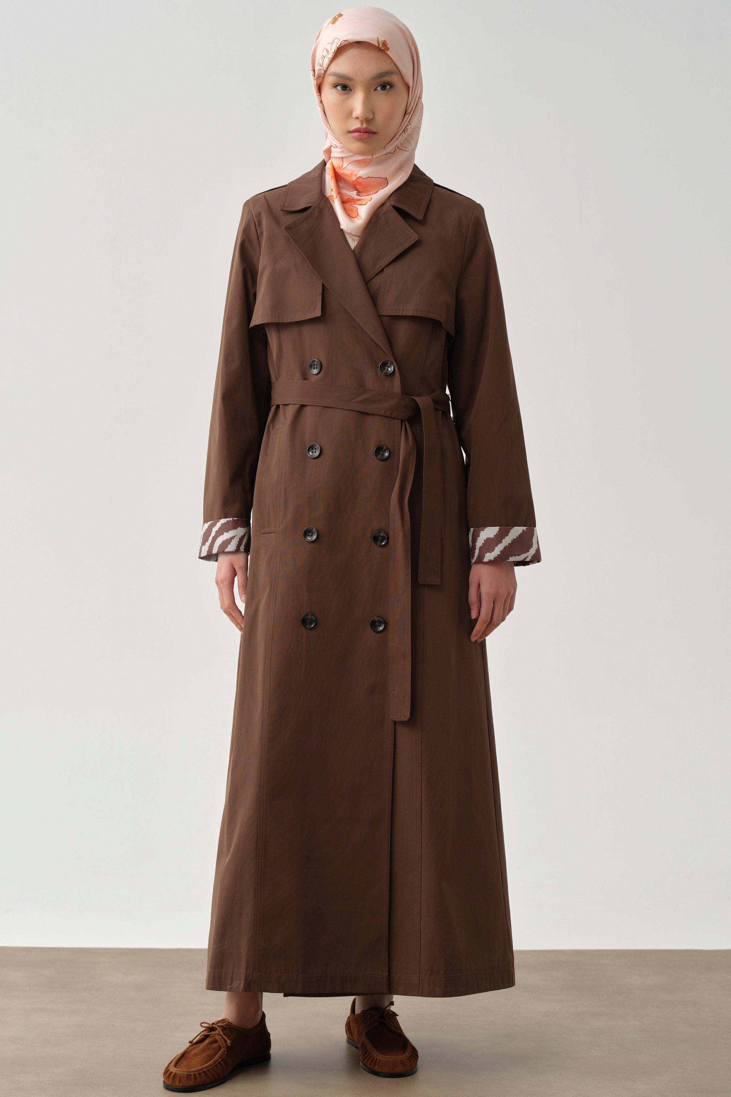 Rüzgarlık Detaylı Kruvaze Trençkot - Kahve TUGBA