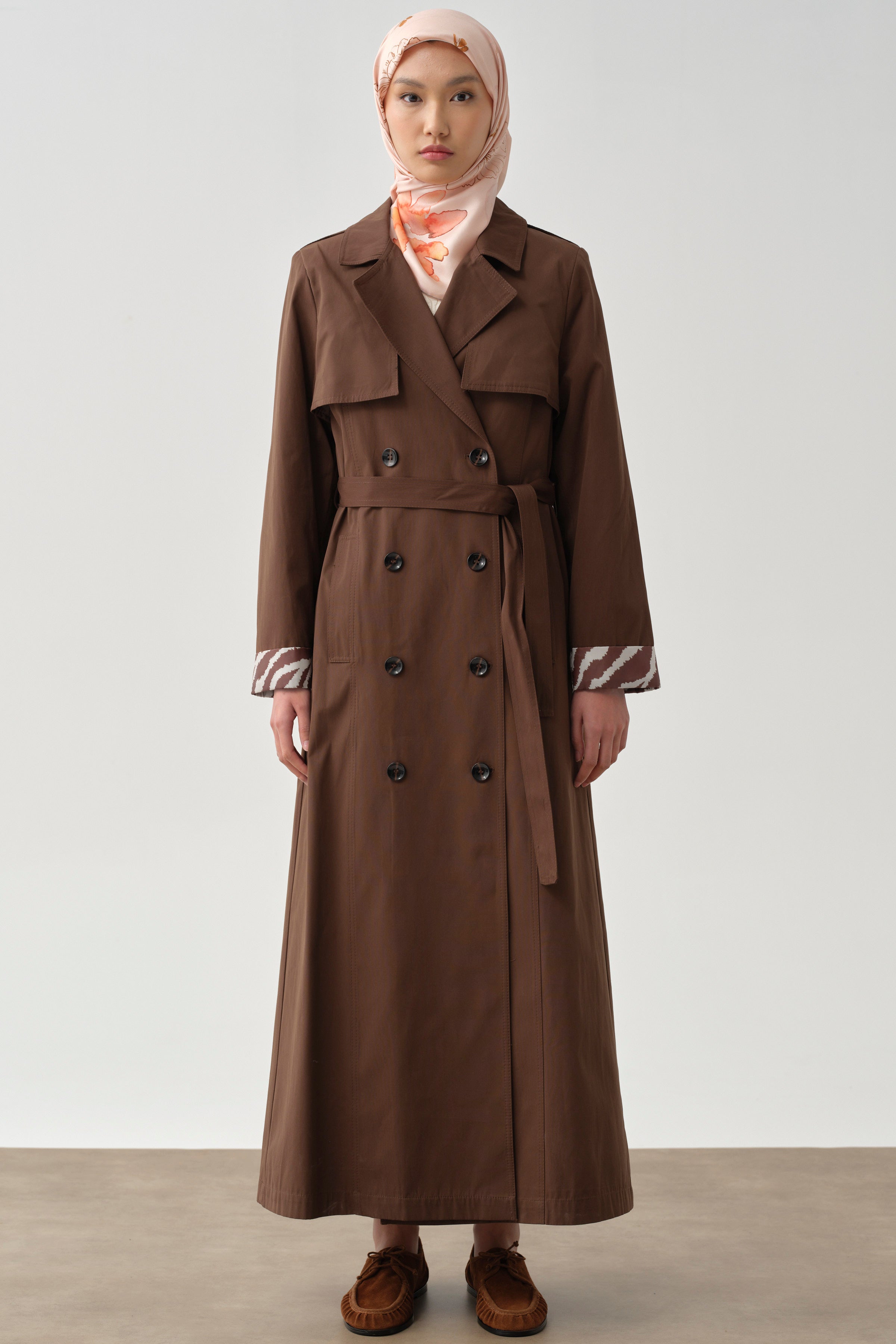 Rüzgarlık Detaylı Kruvaze Trençkot - Kahve TUGBA