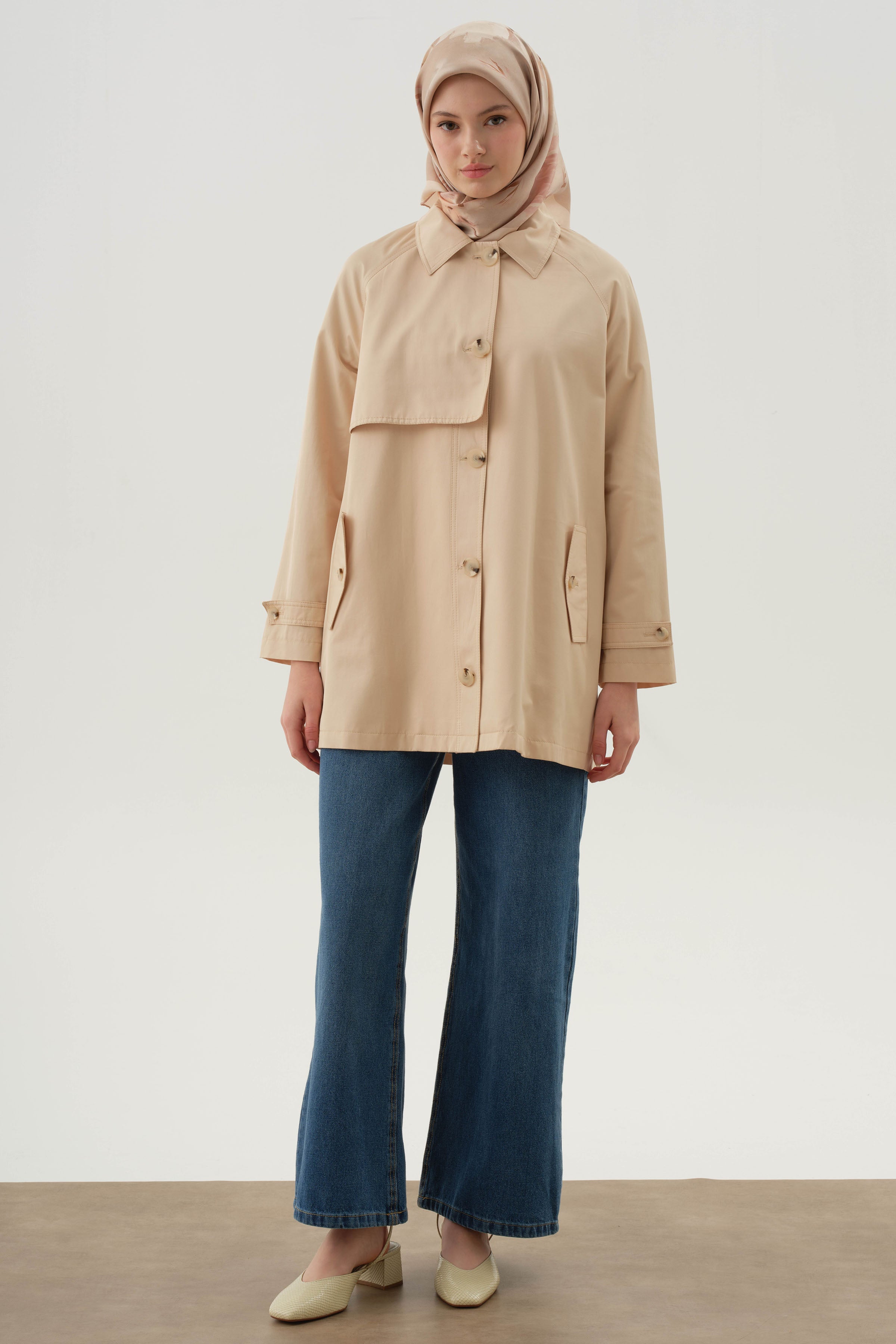 Rüzgarlık Detaylı Parka - Bej TUGBA
