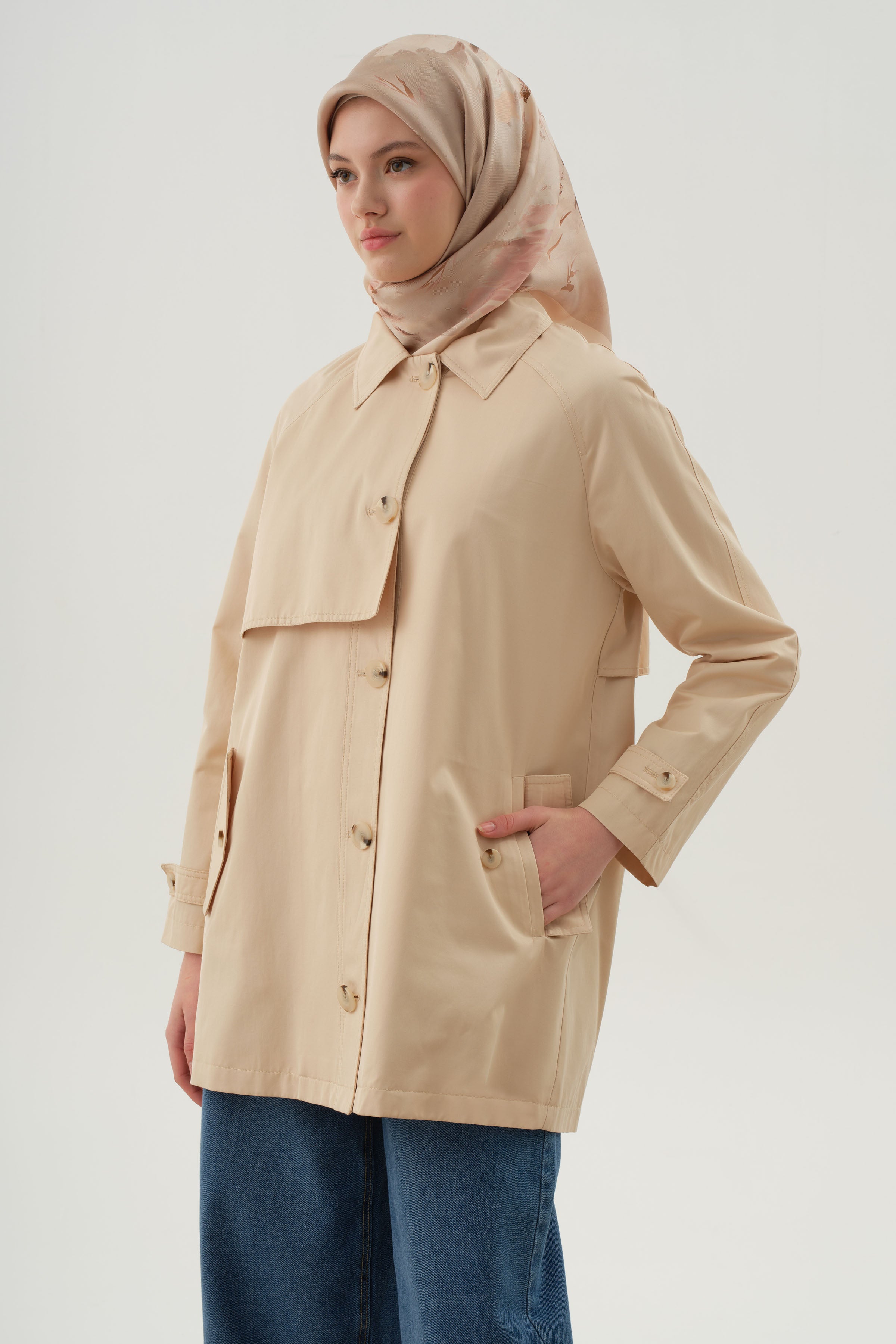 Rüzgarlık Detaylı Parka - Bej TUGBA