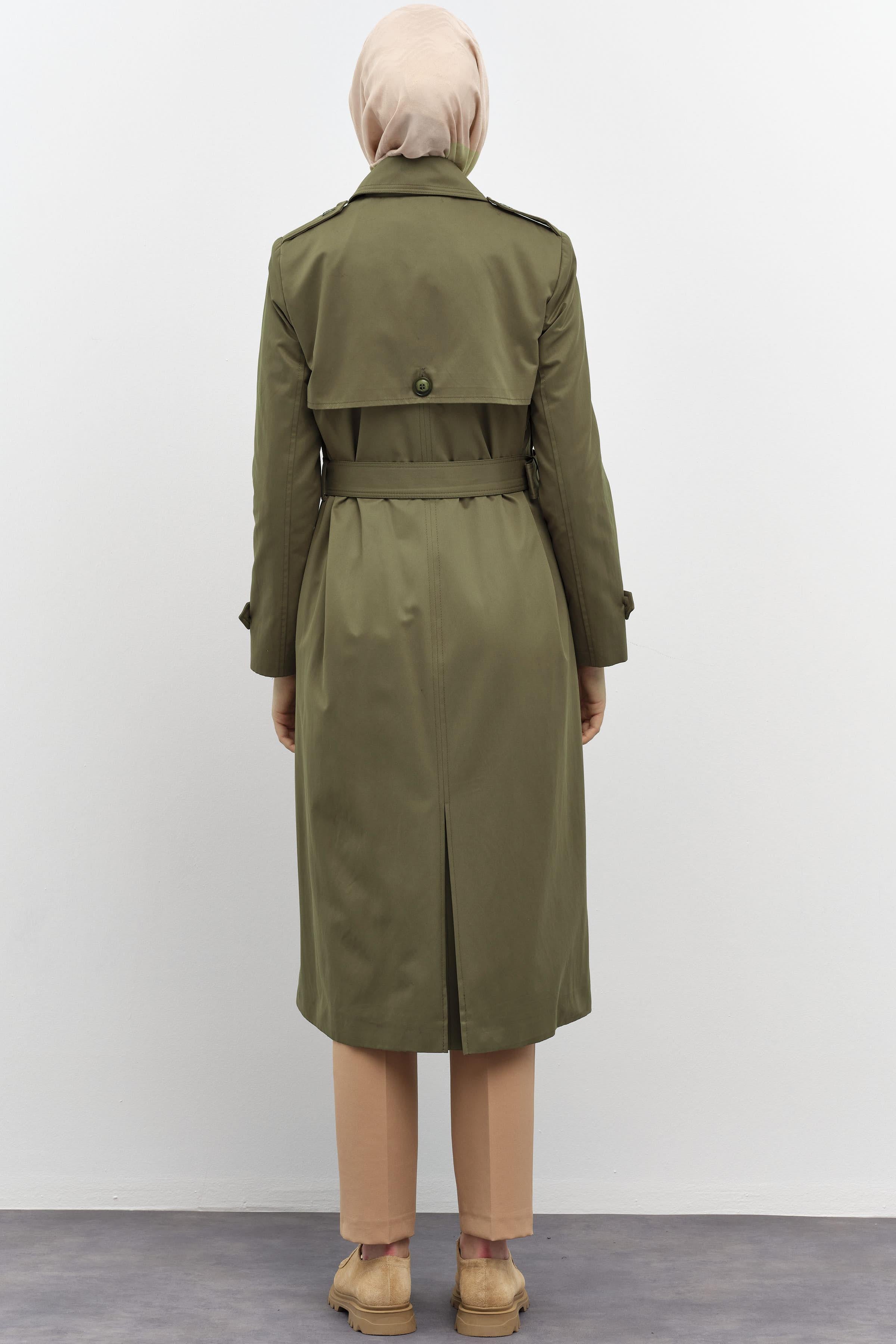 Rüzgarlık Detaylı Pilikaşeli Trenç - Haki TUGBA