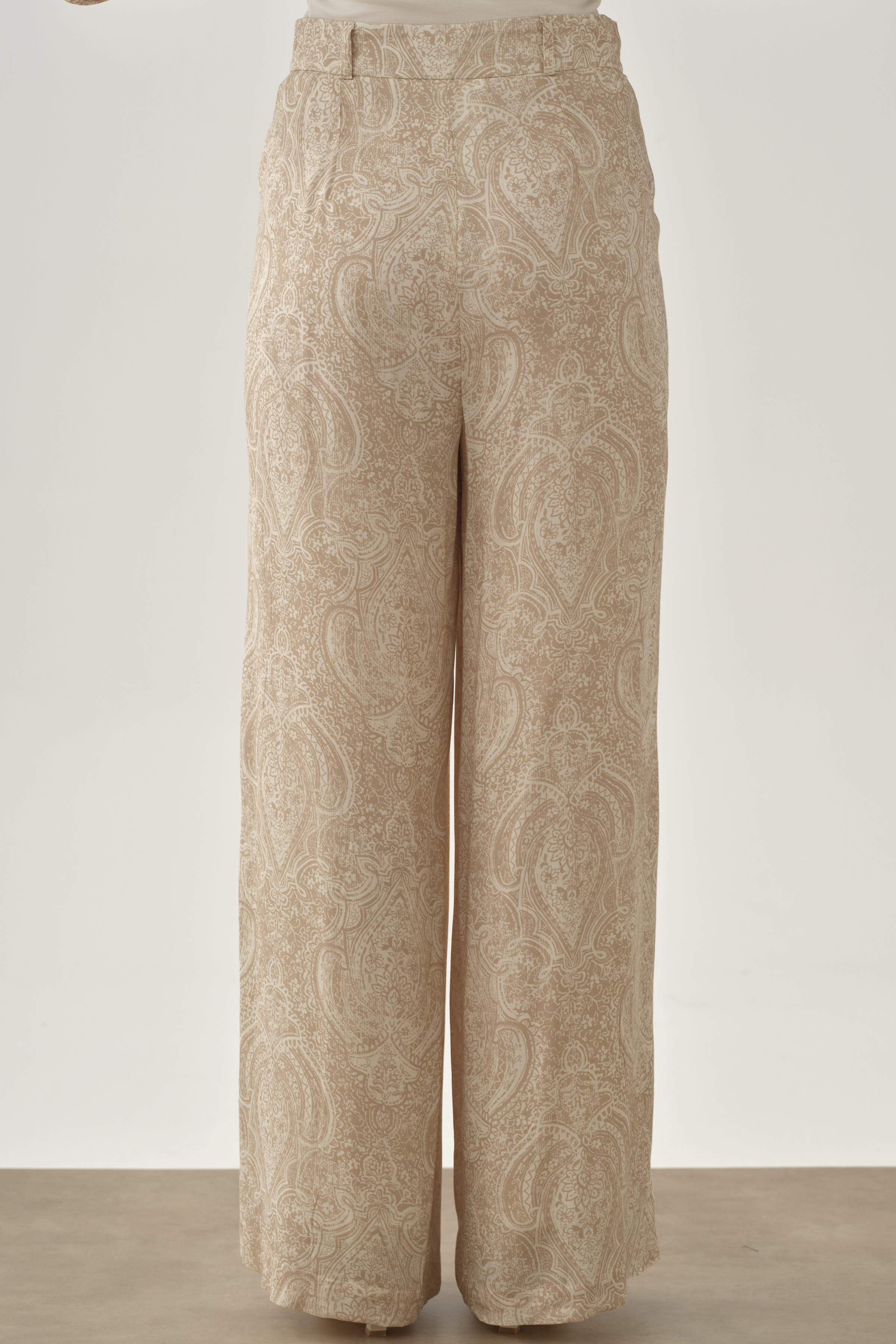 Şal Desenli Bol Paça Pantolon - Bej TUGBA