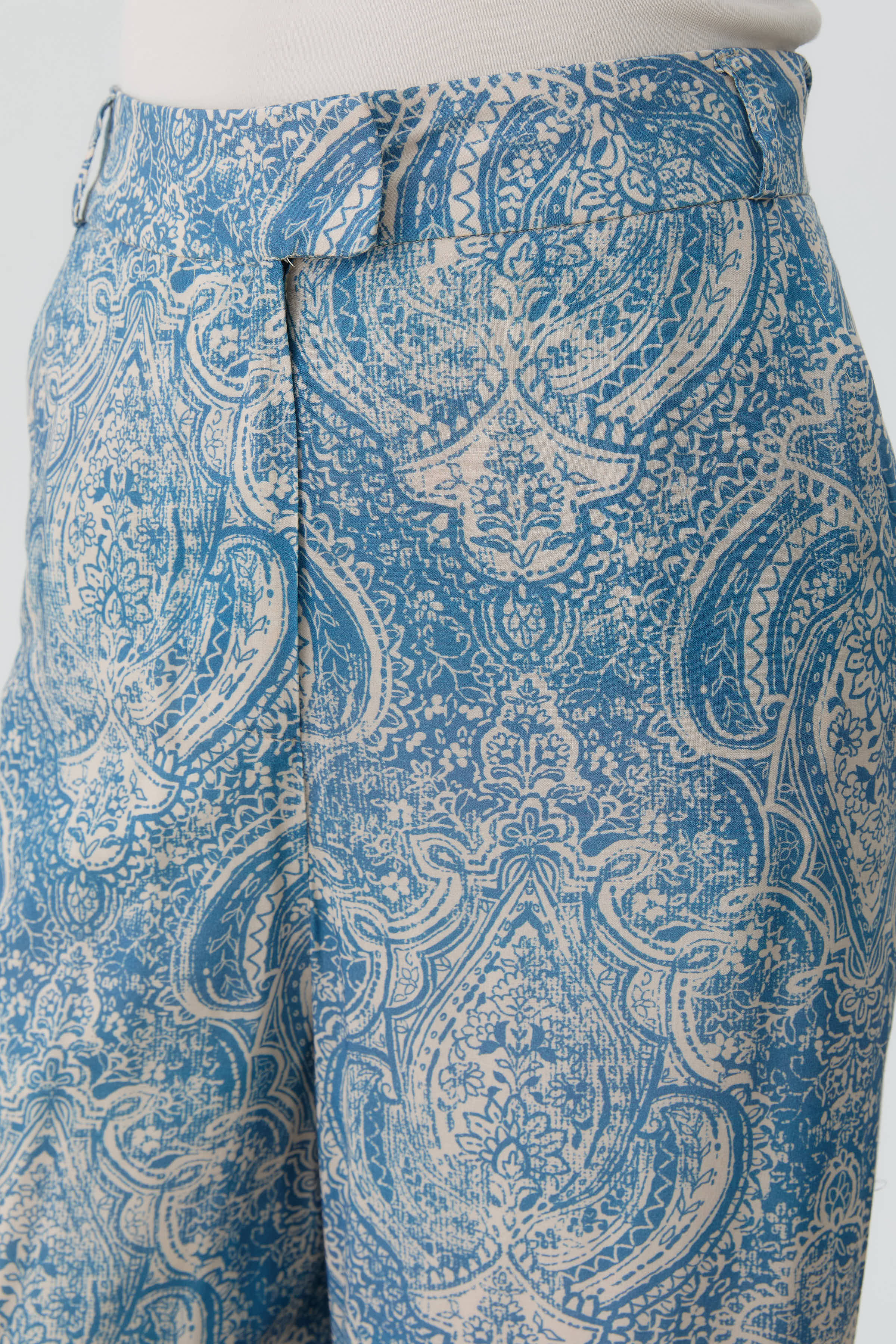 Şal Desenli Bol Paça Pantolon - İndigo TUGBA