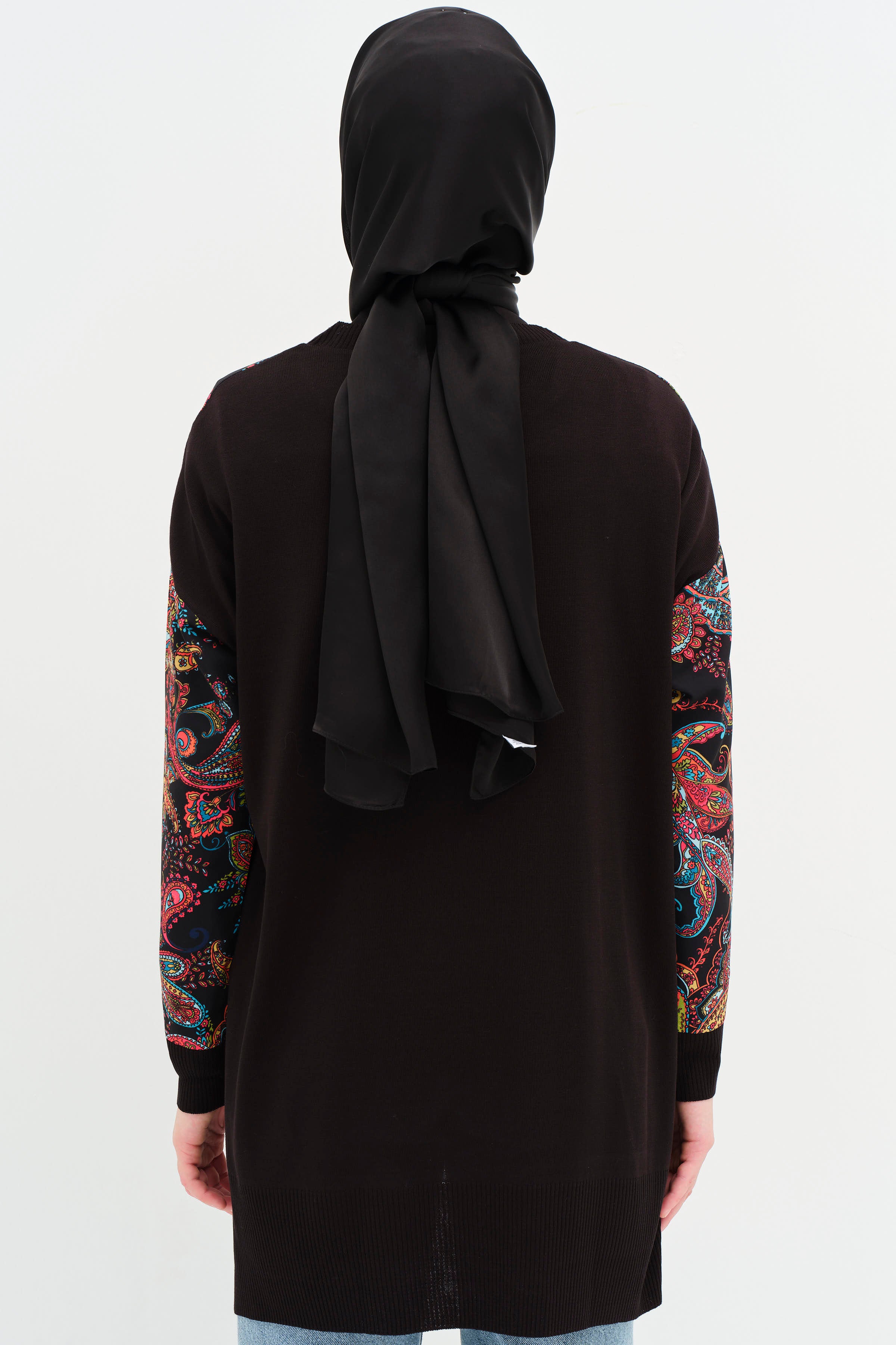 Şal Desenli Garnili Tunik - Siyah TUGBA