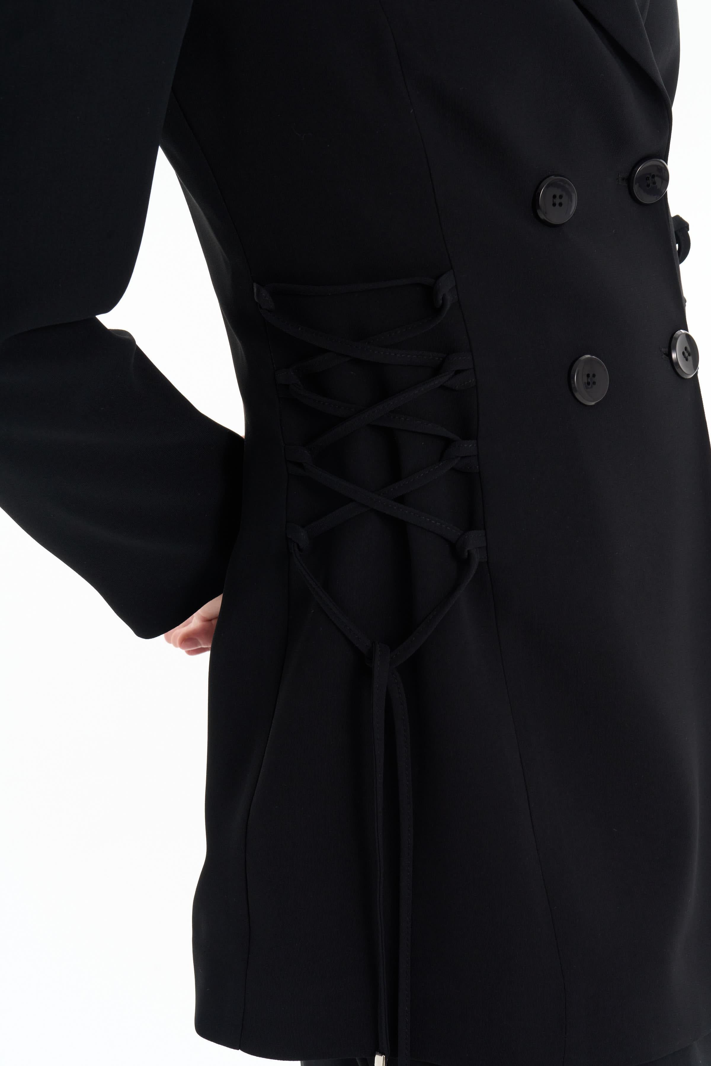 Şal Yakalı Çapraz Bağcık Detaylı Ceket - Siyah TUGBA