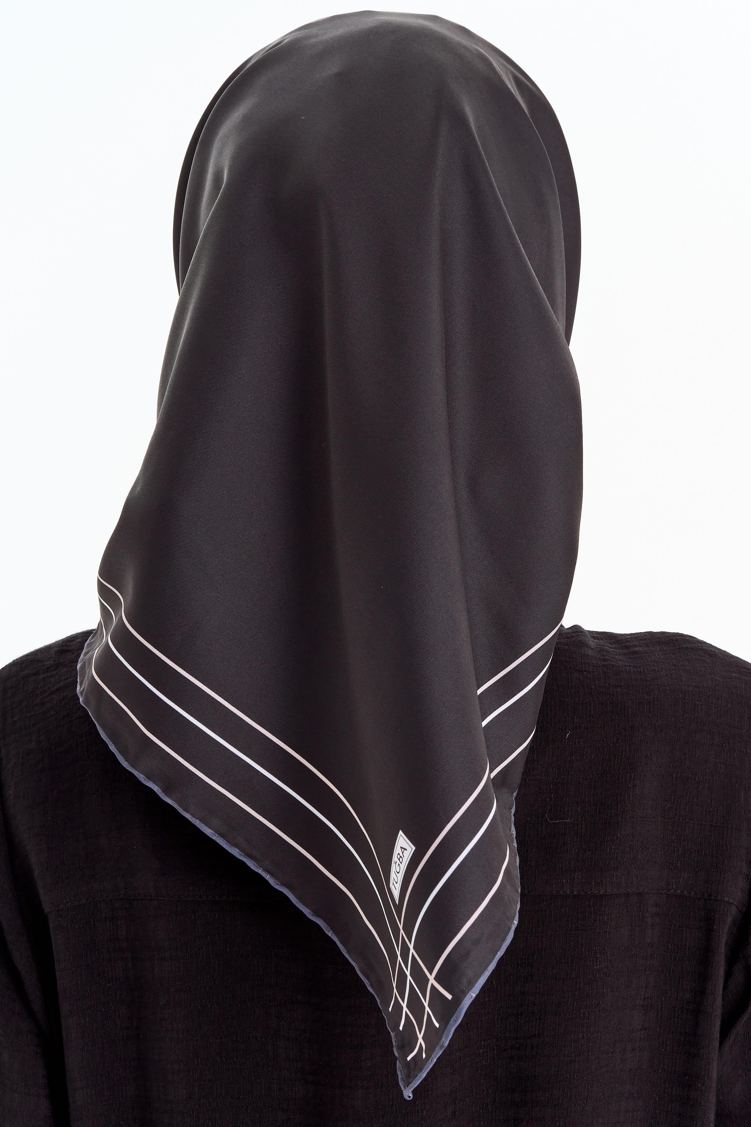 Şerit Çizgi Desenli Stil Eşarp - Siyah TUGBA