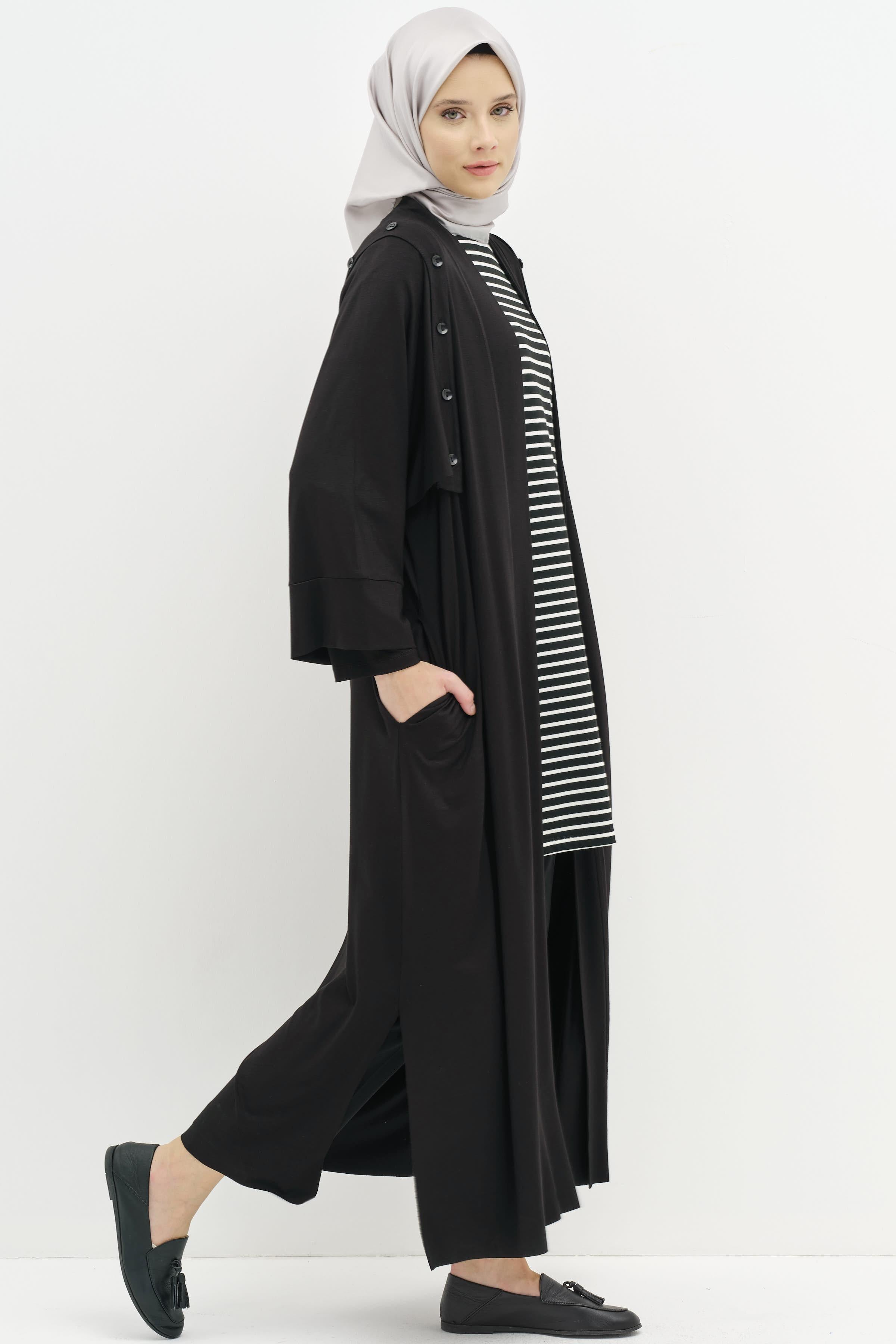 Seyyar Kollu İkili Örme Takım - Siyah TUGBA