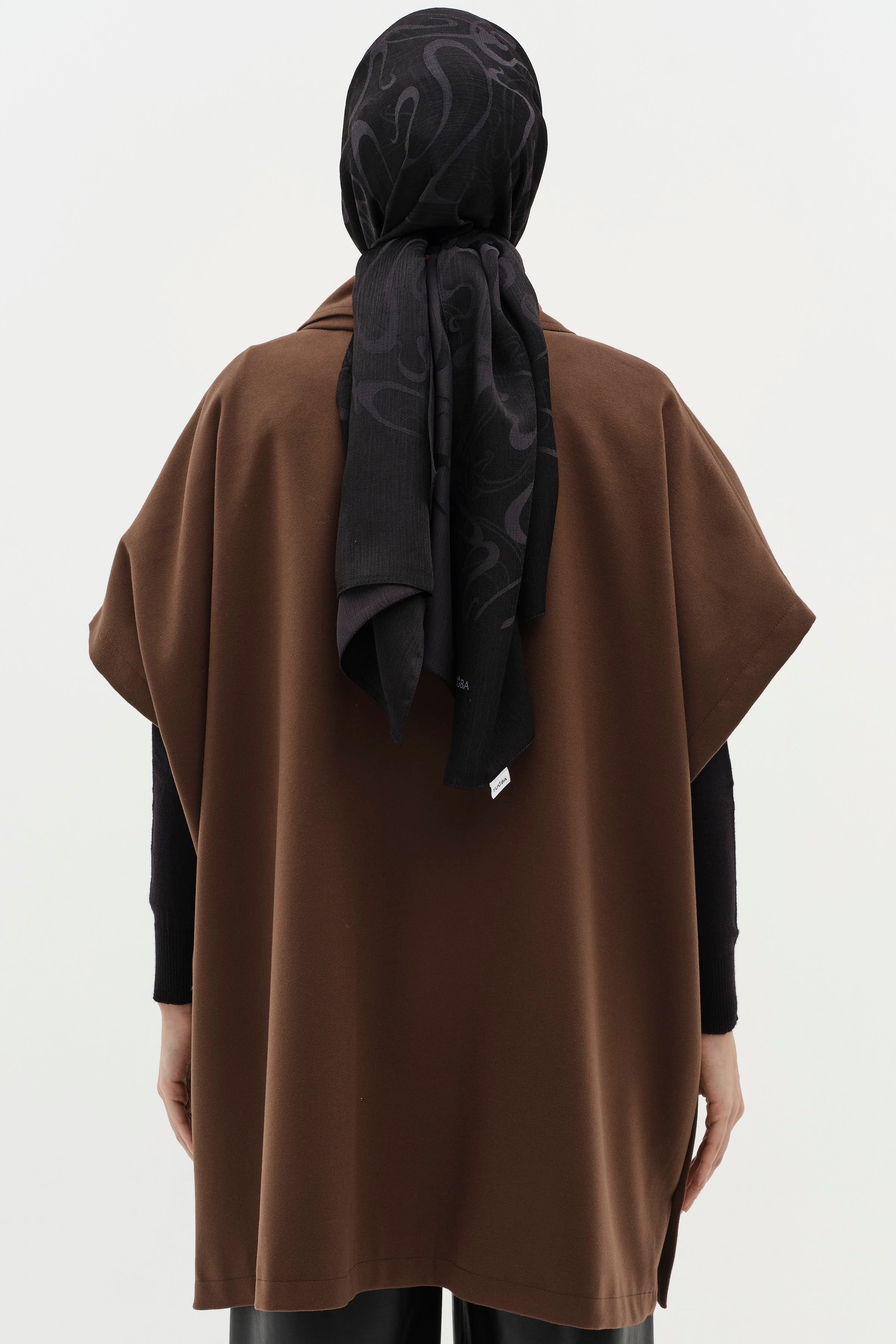 Seyyar Şal Yakalı Panço - Kahve TUGBA