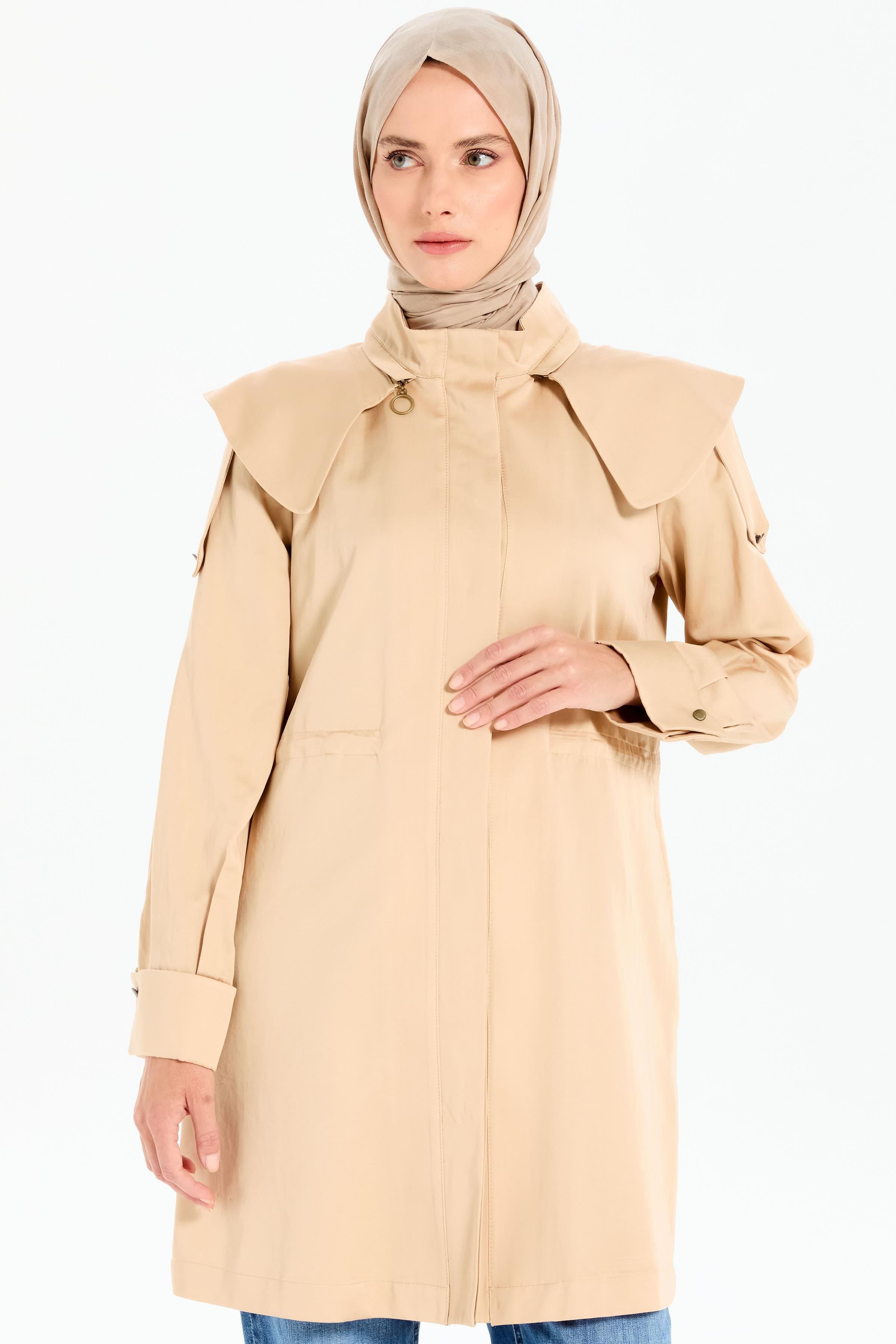 Seyyar Yakalı Trençkot - Bej TUGBA