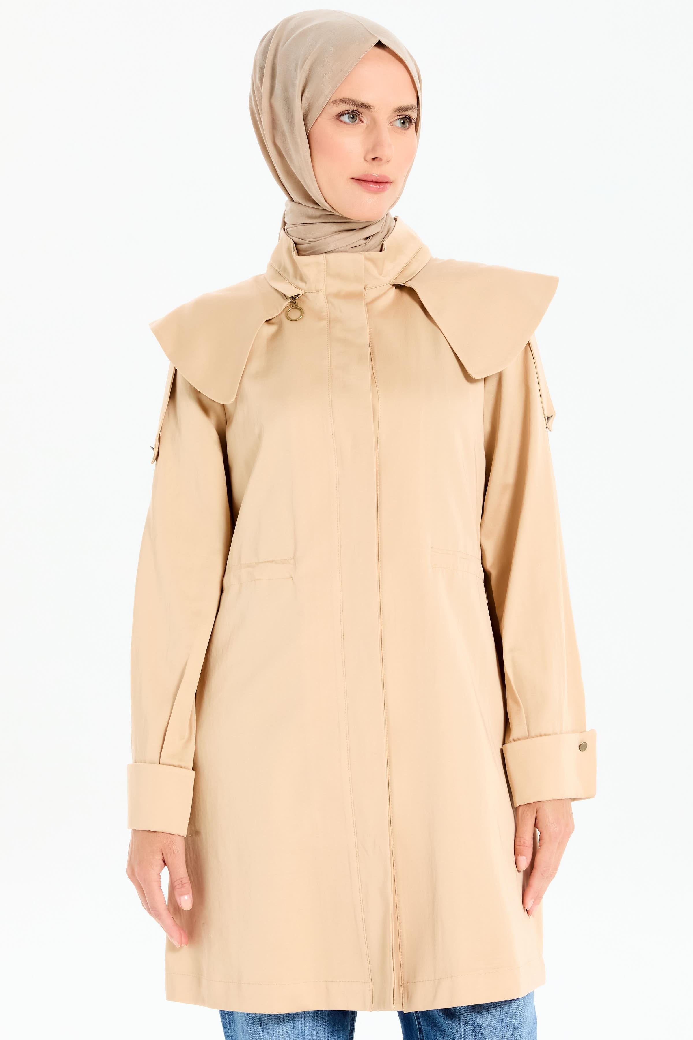 Seyyar Yakalı Trençkot - Bej TUGBA