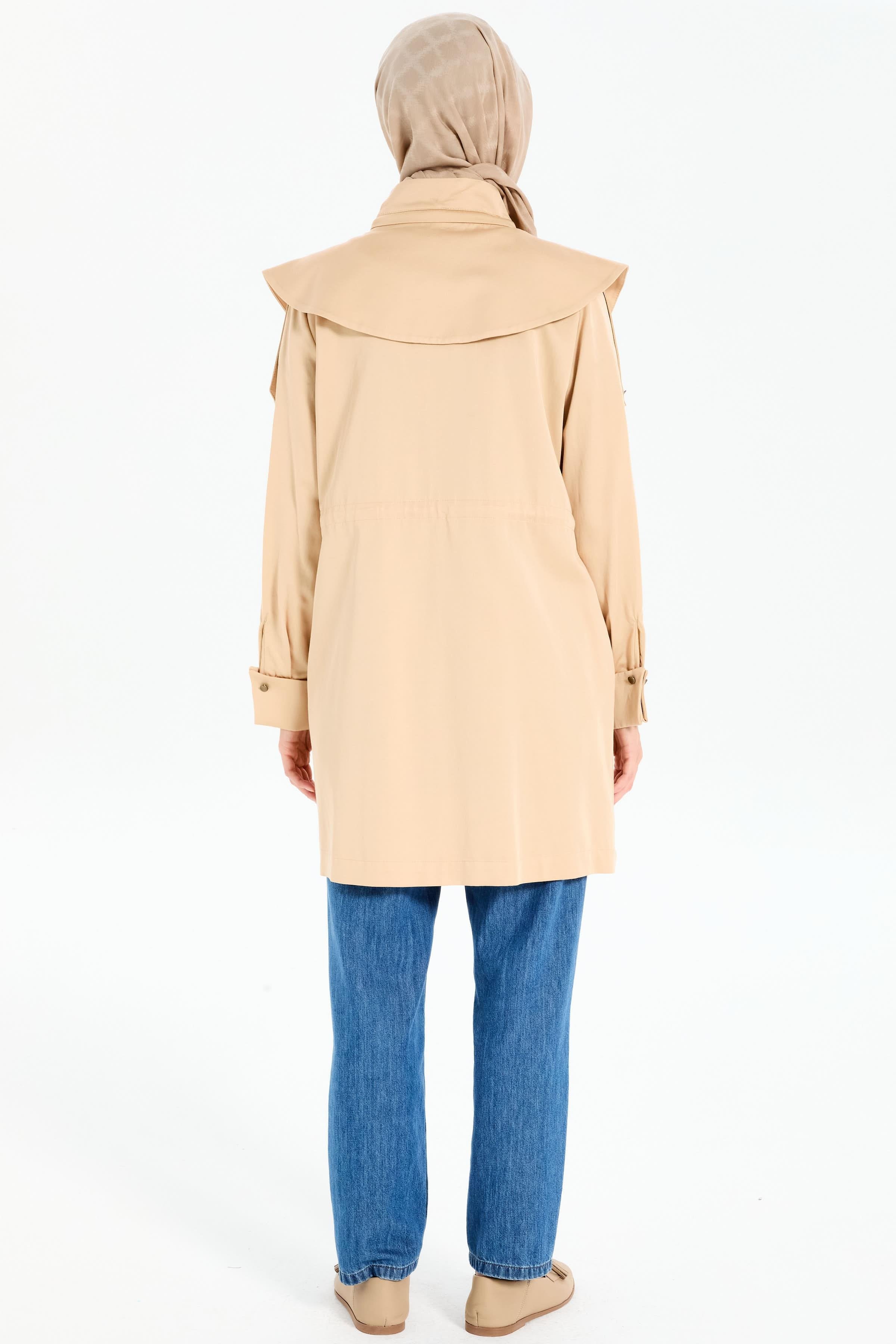 Seyyar Yakalı Trençkot - Bej TUGBA