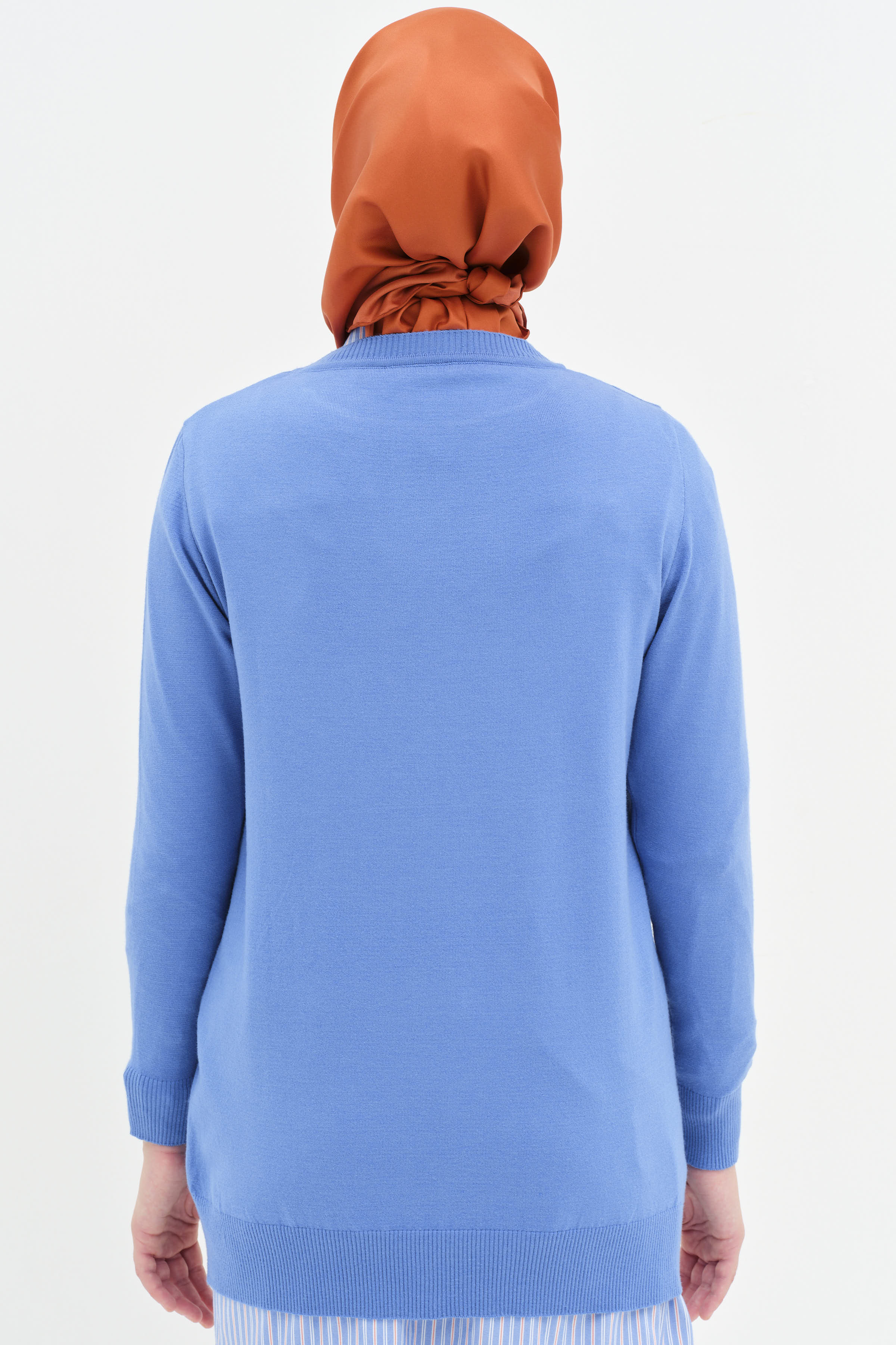 Sıfır Yaka Basic Triko Kazak - Mavi TUGBA