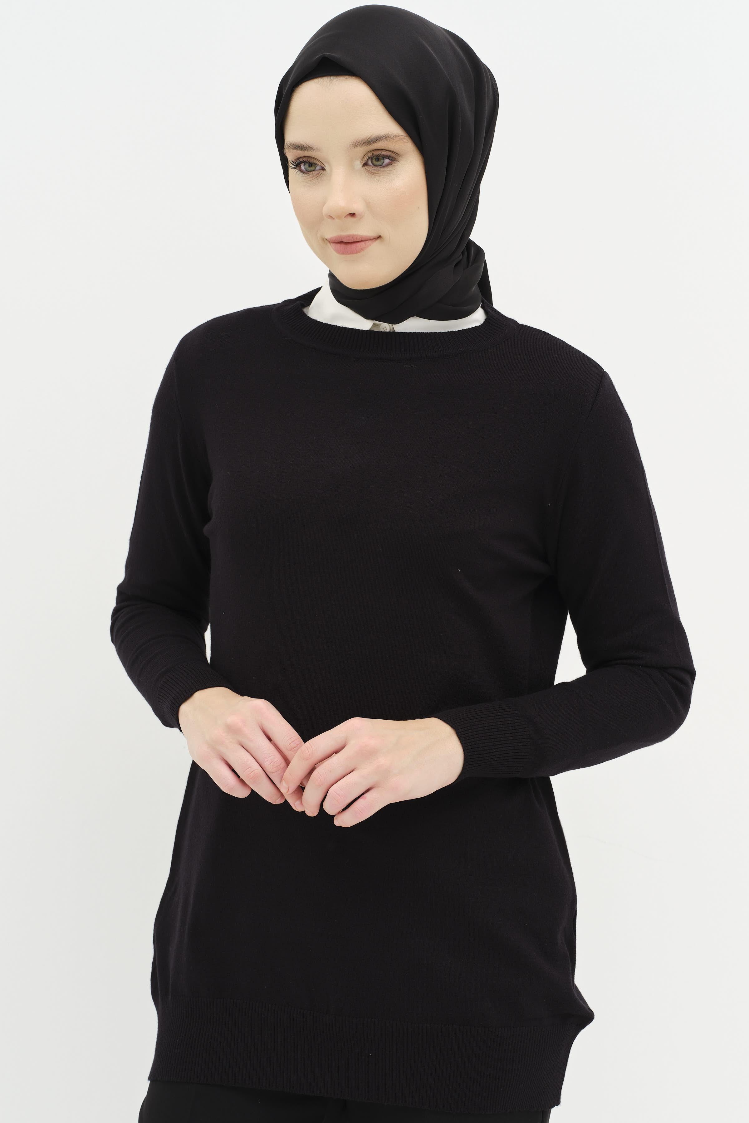 Sıfır Yaka Basic Triko Kazak - Siyah TUGBA