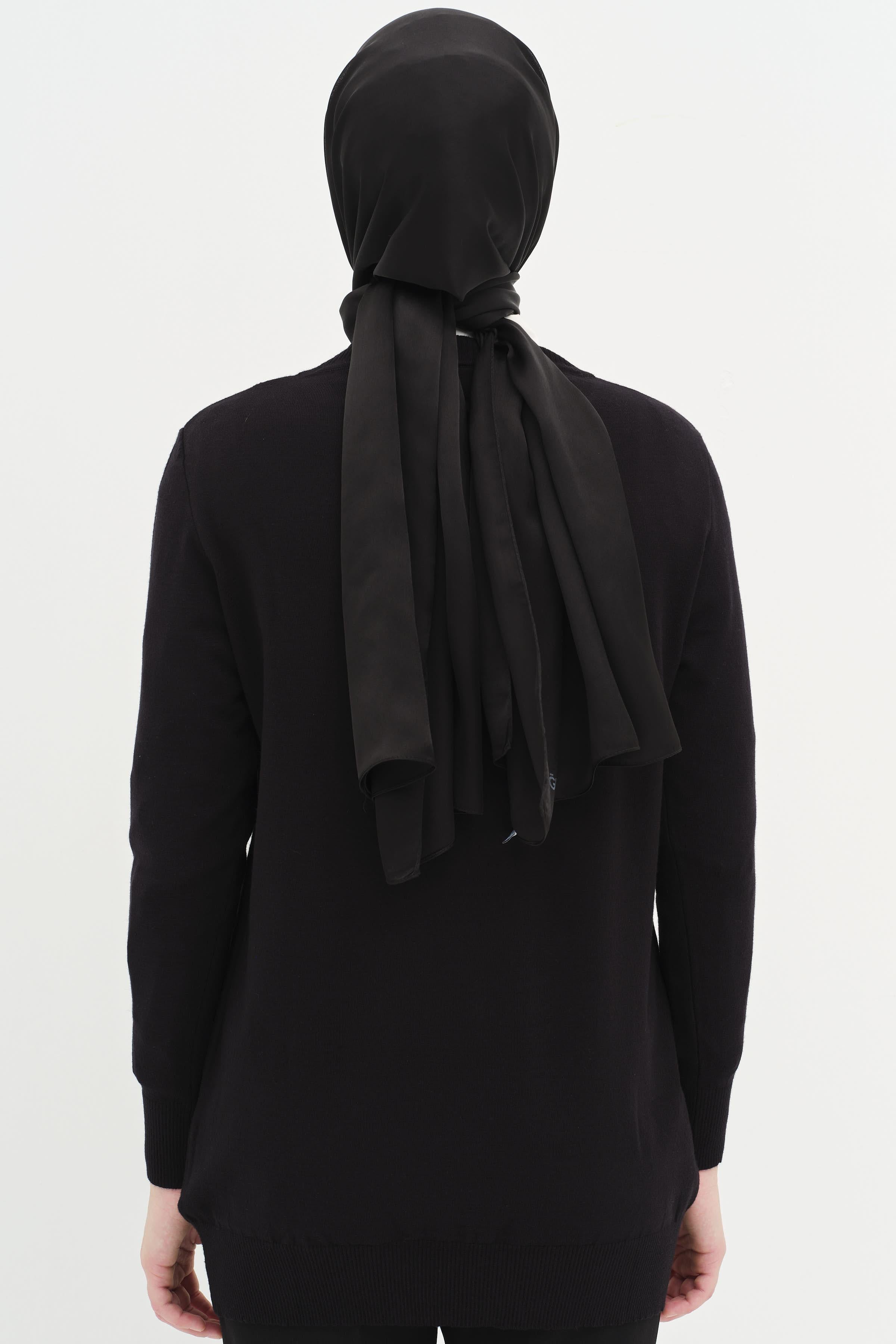 Sıfır Yaka Basic Triko Kazak - Siyah TUGBA