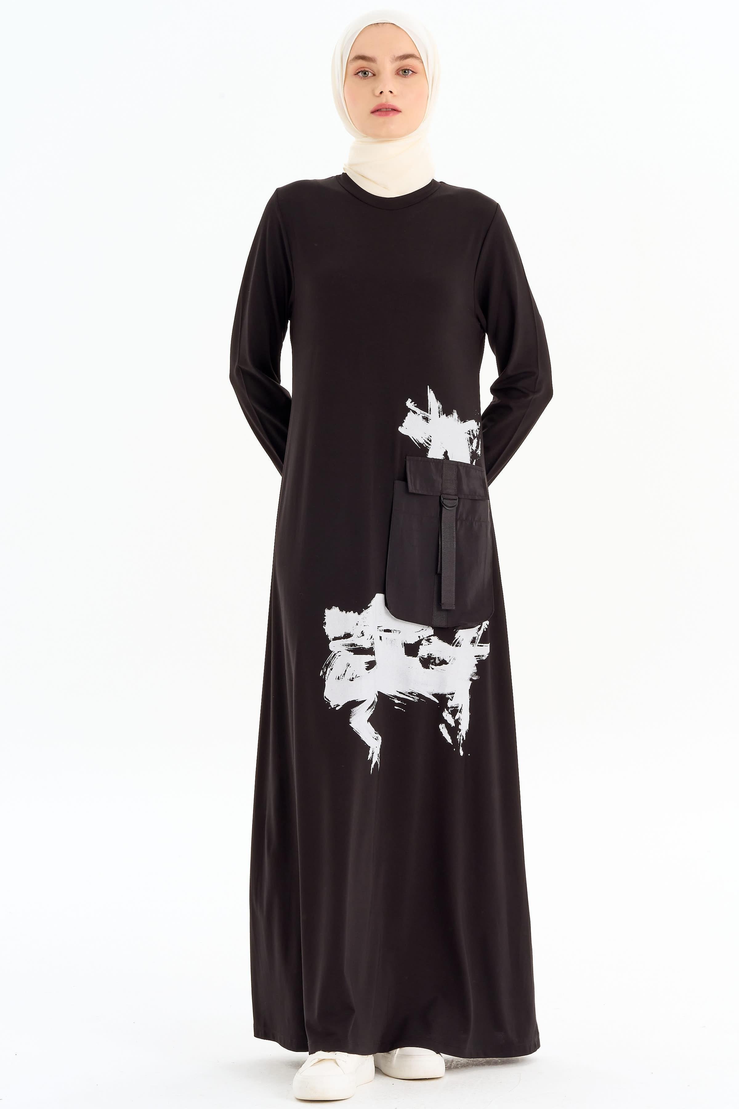 Sıfır Yaka Elbise - Siyah TUGBA