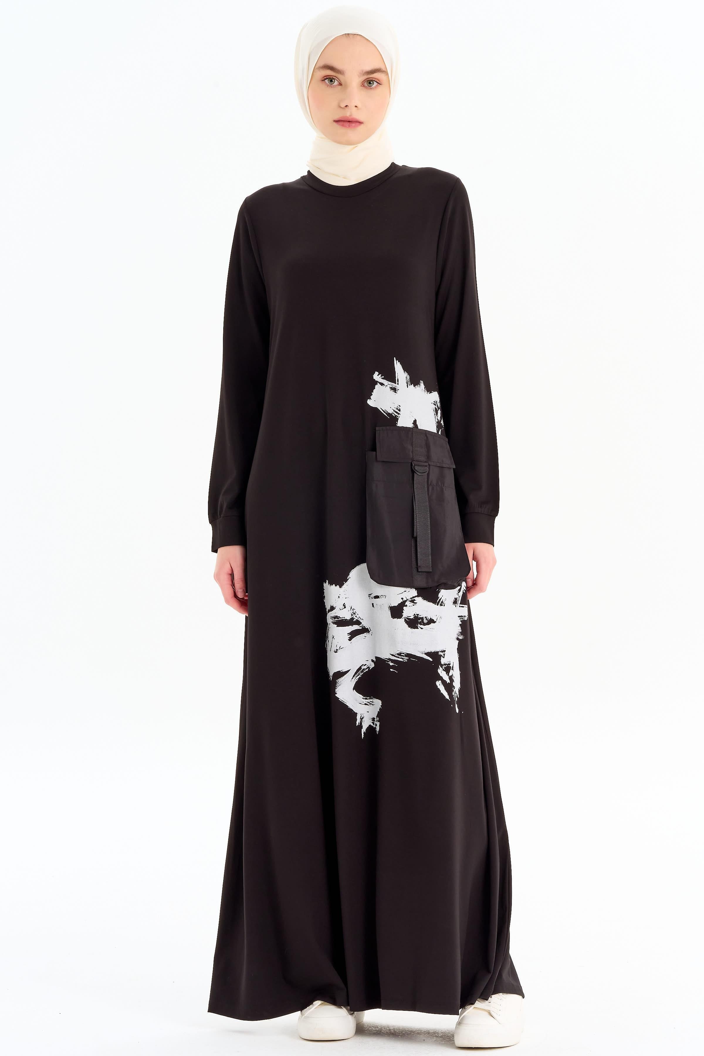 Sıfır Yaka Elbise - Siyah TUGBA