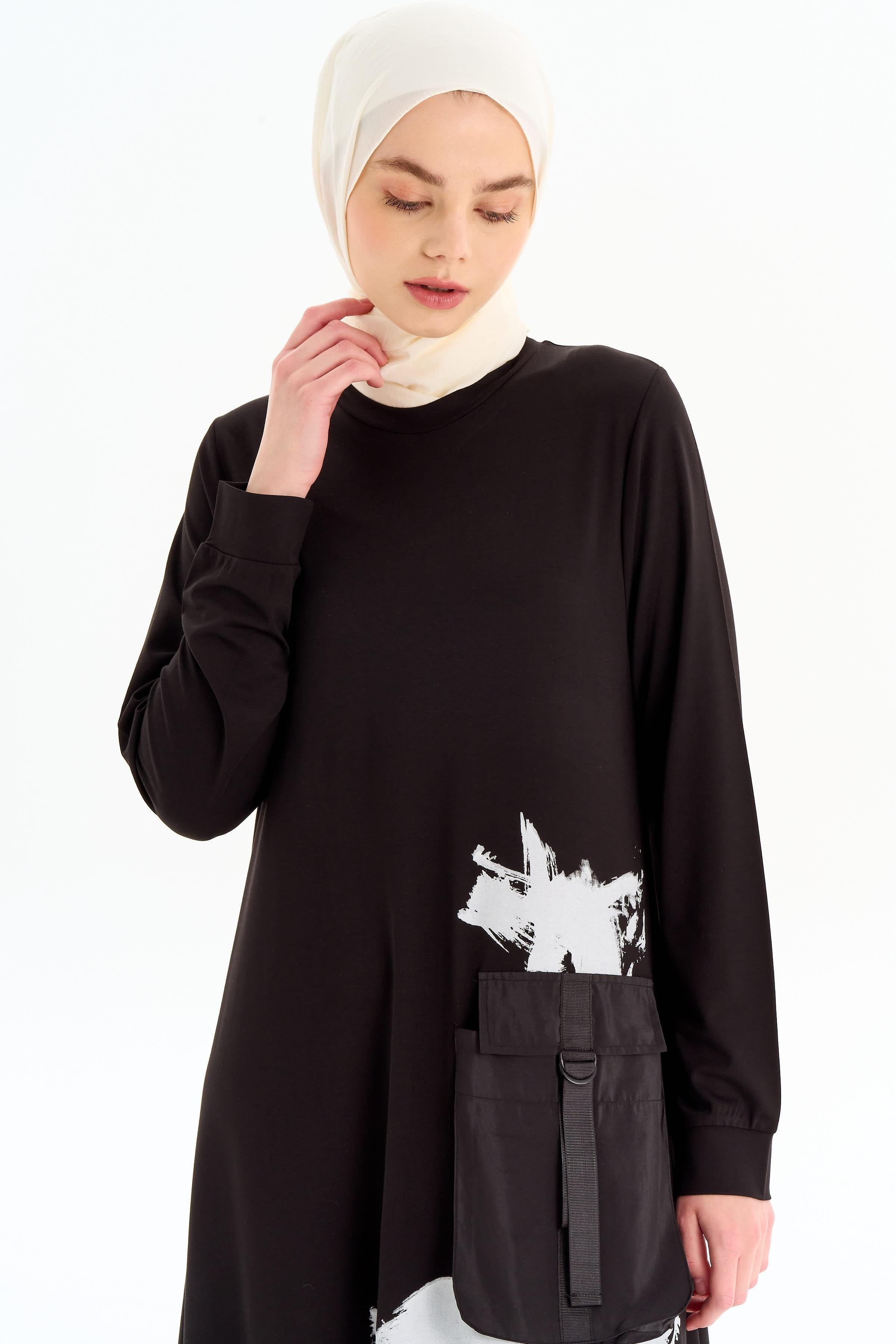 Sıfır Yaka Elbise - Siyah TUGBA