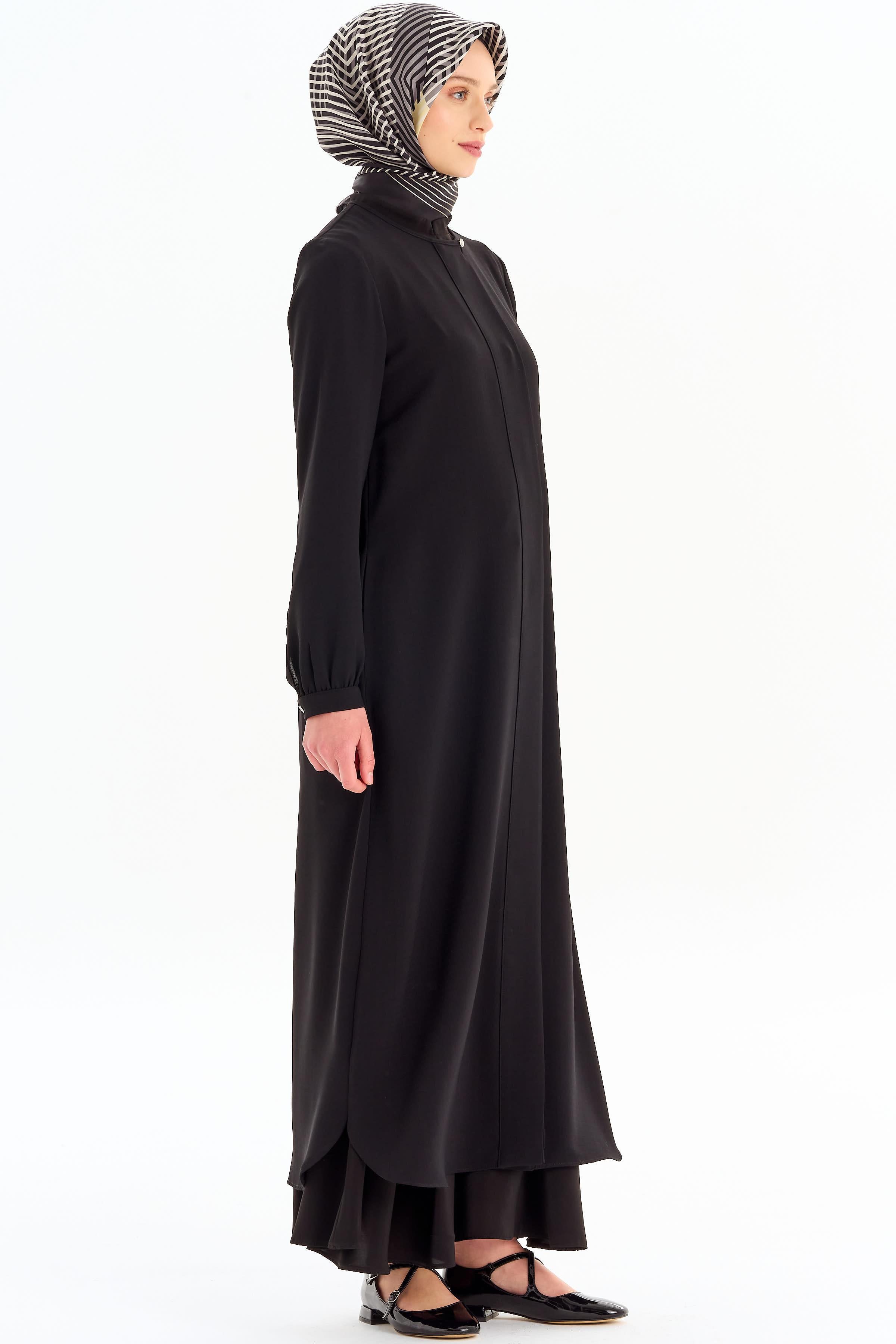 Sıfır Yaka Gizli Patlı Ferace - Siyah TUGBA