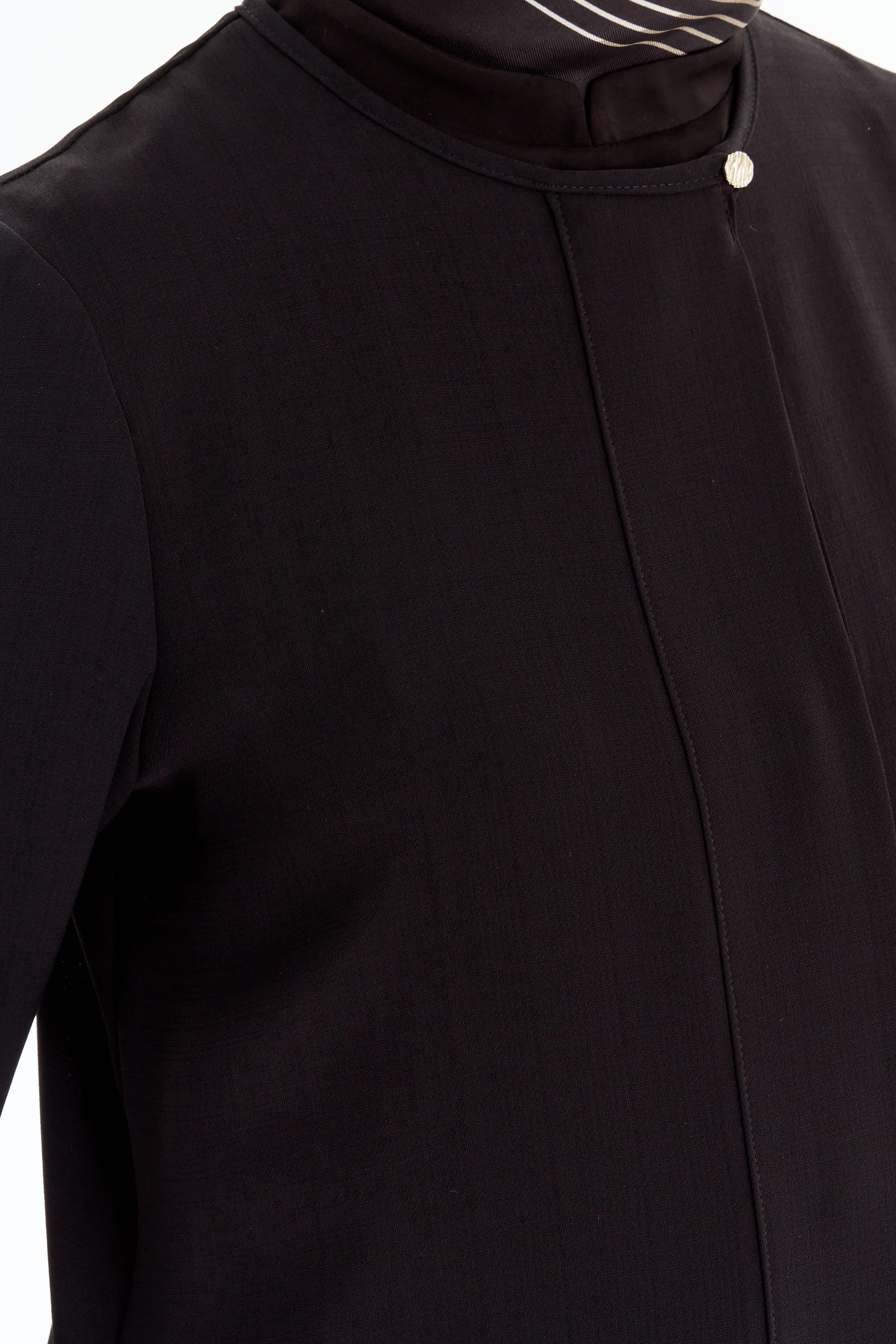 Sıfır Yaka Gizli Patlı Ferace - Siyah TUGBA