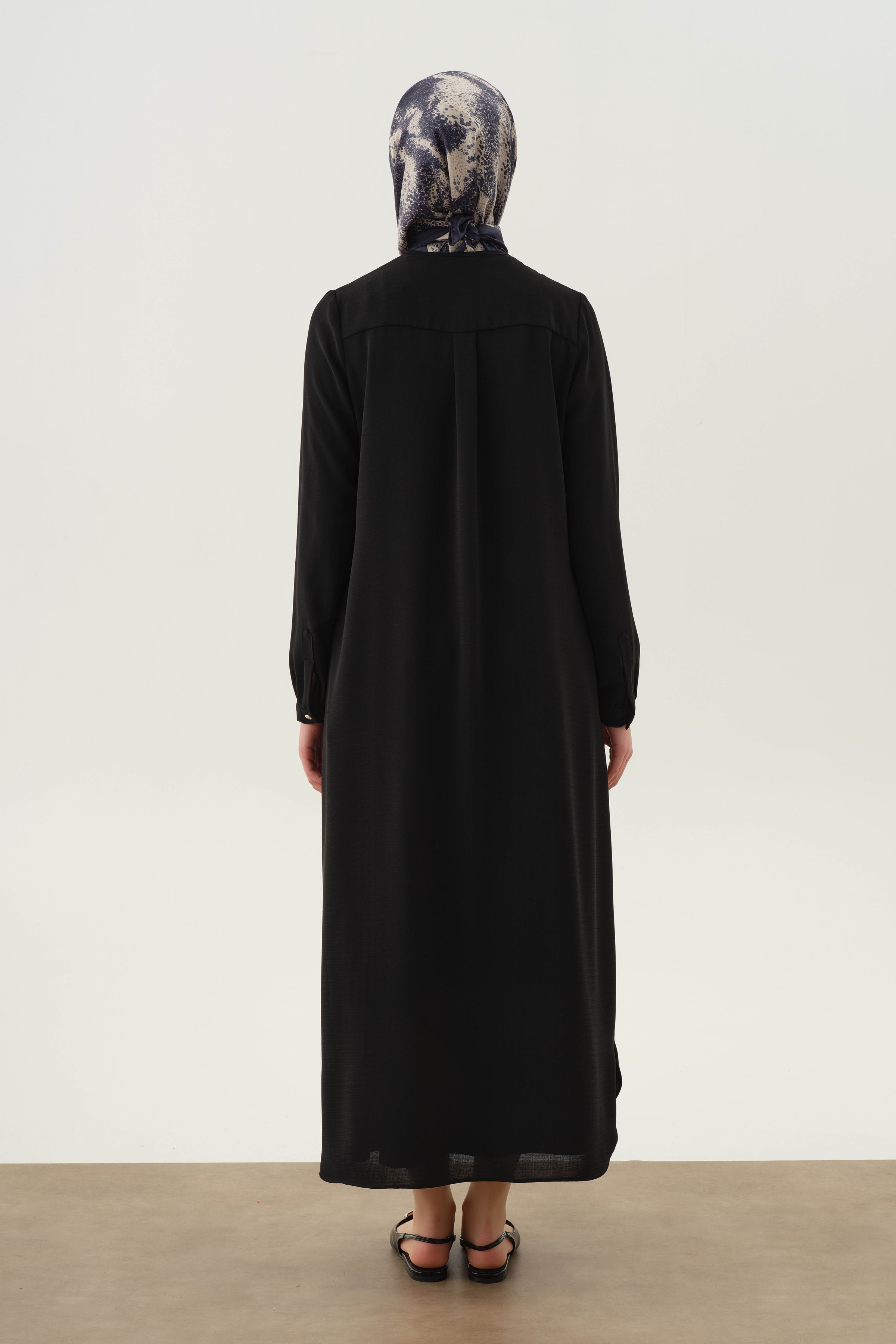 Sıfır Yaka Gizli Patlı Ferace - Siyah TUGBA