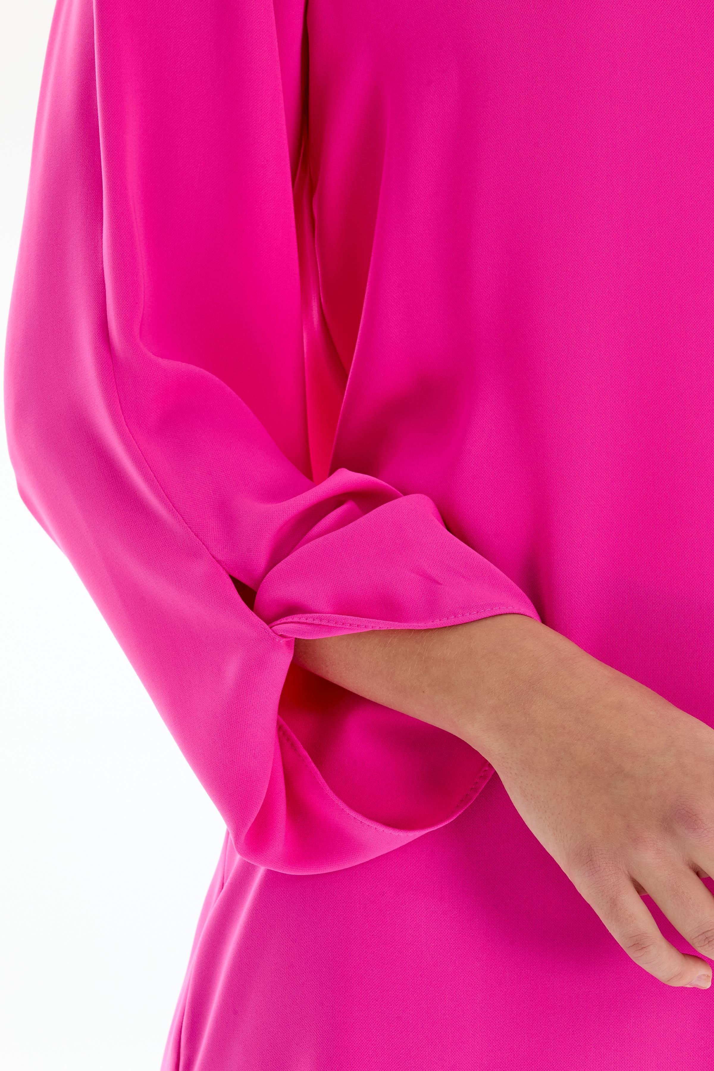 Sıfır Yaka Kol Detaylı Bluz - Fuşya TUGBA