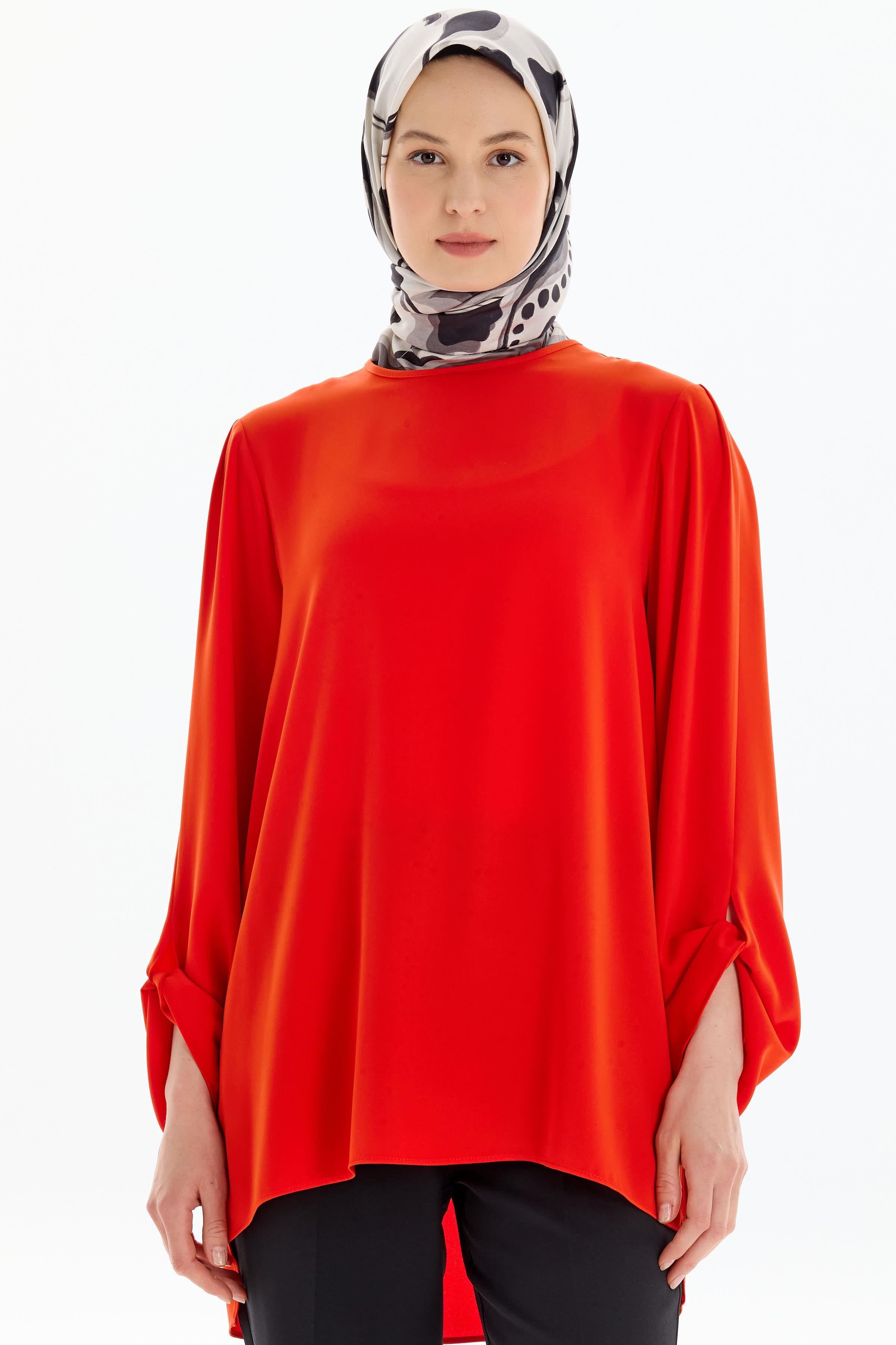 Sıfır Yaka Kol Detaylı Bluz - Mercan TUGBA
