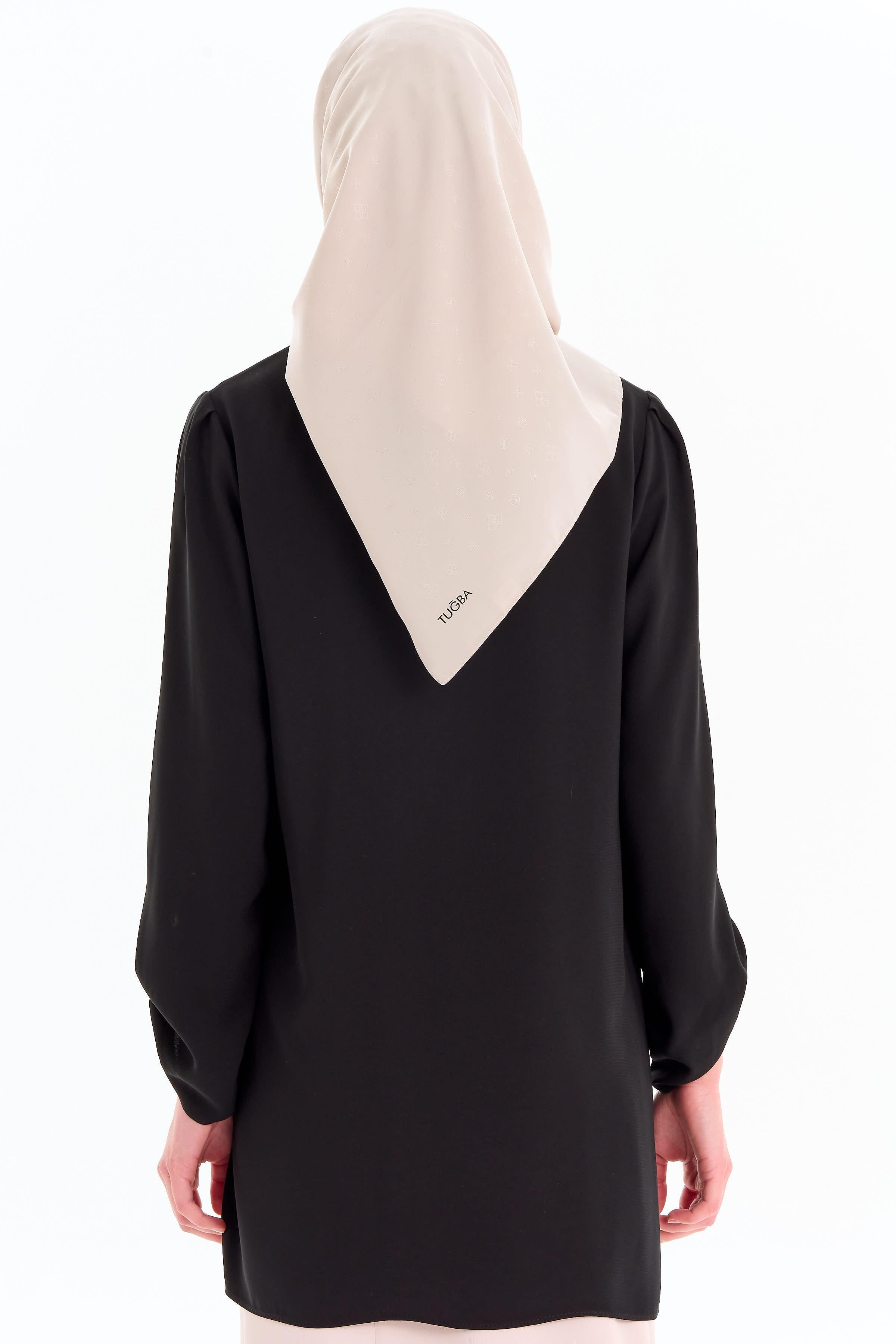 Sıfır Yaka Kol Detaylı Bluz - Siyah TUGBA