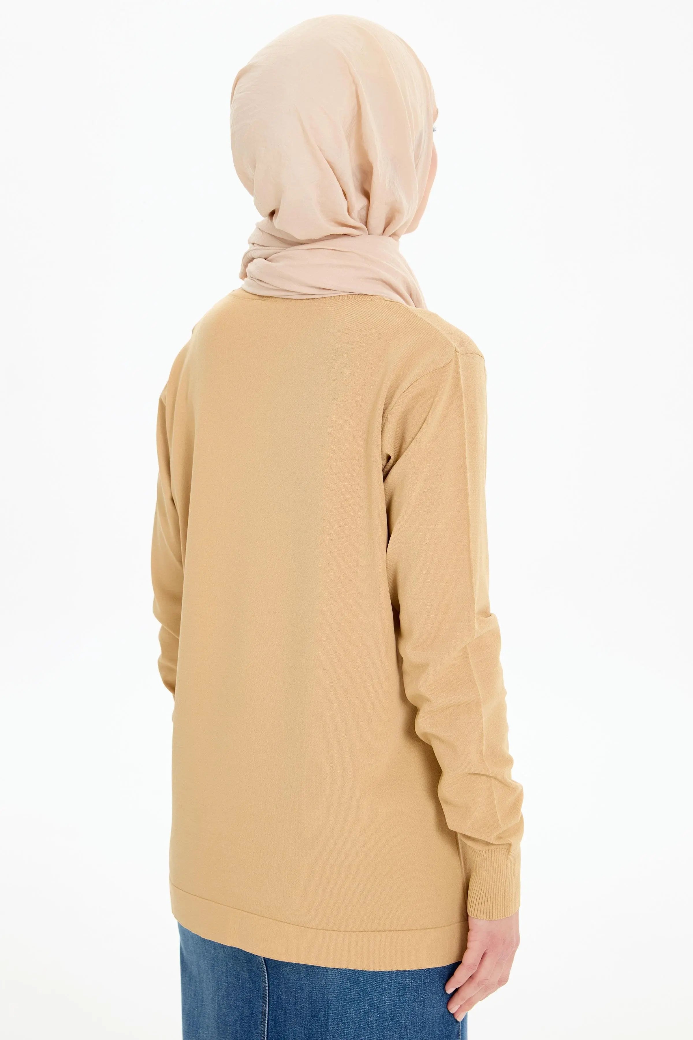 Sıfır Yaka Merserize Bluz - Bej TUGBA