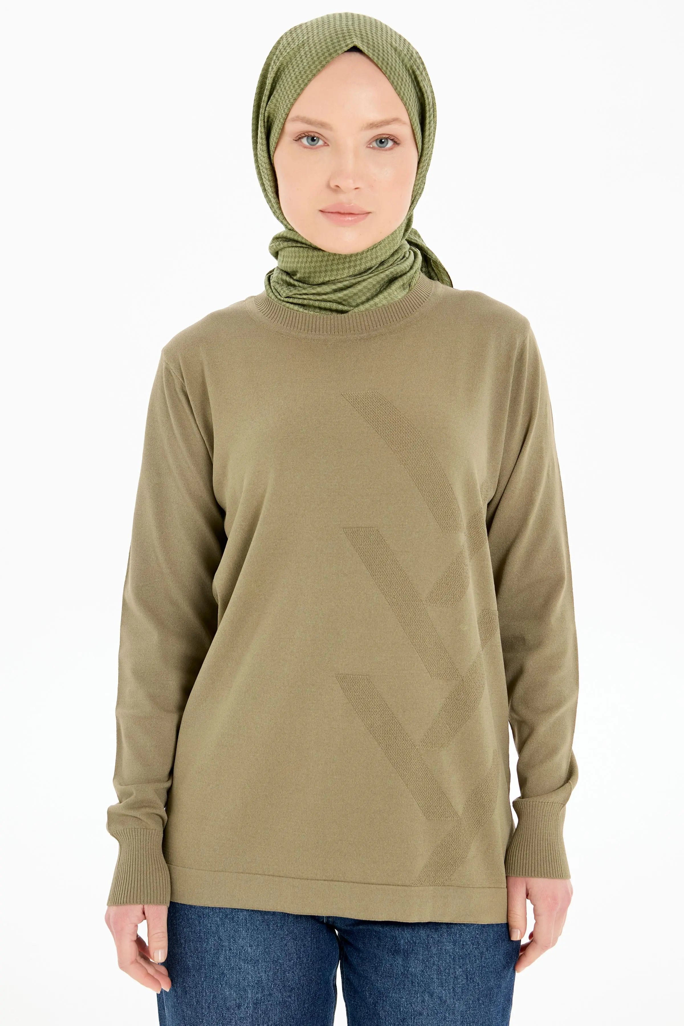 Sıfır Yaka Merserize Bluz - Haki TUGBA