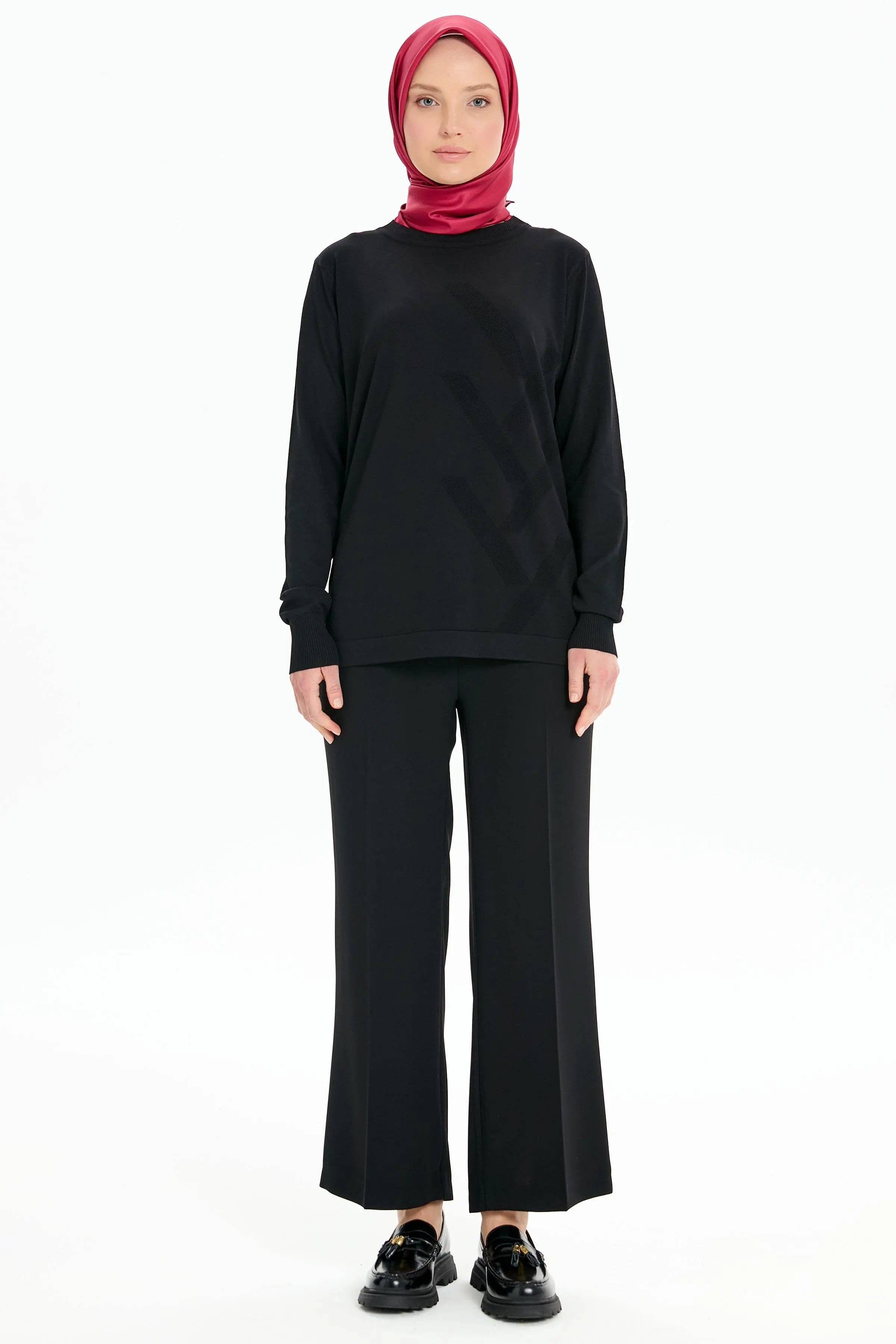 Sıfır Yaka Merserize Bluz - Siyah TUGBA