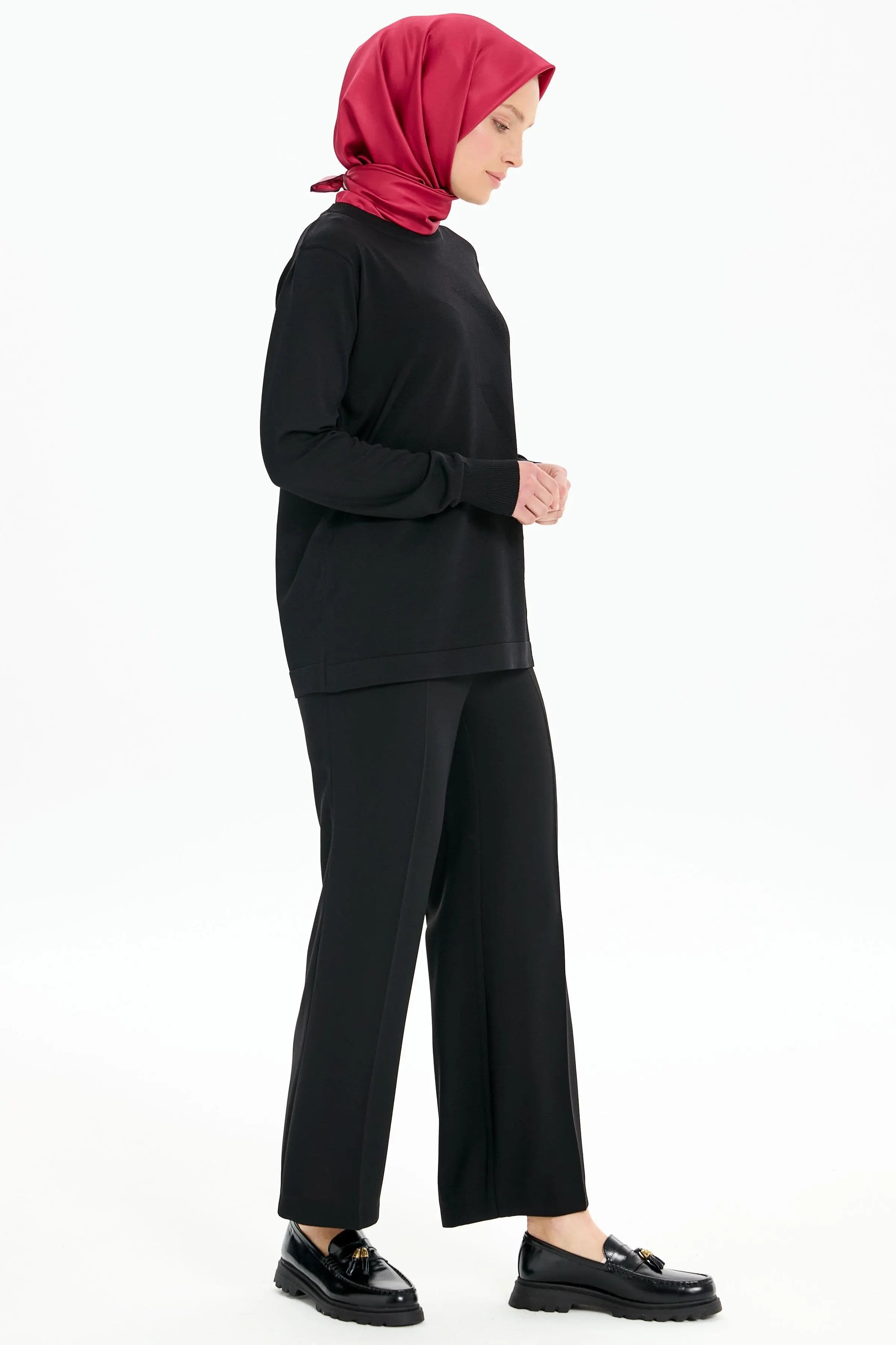 Sıfır Yaka Merserize Bluz - Siyah TUGBA