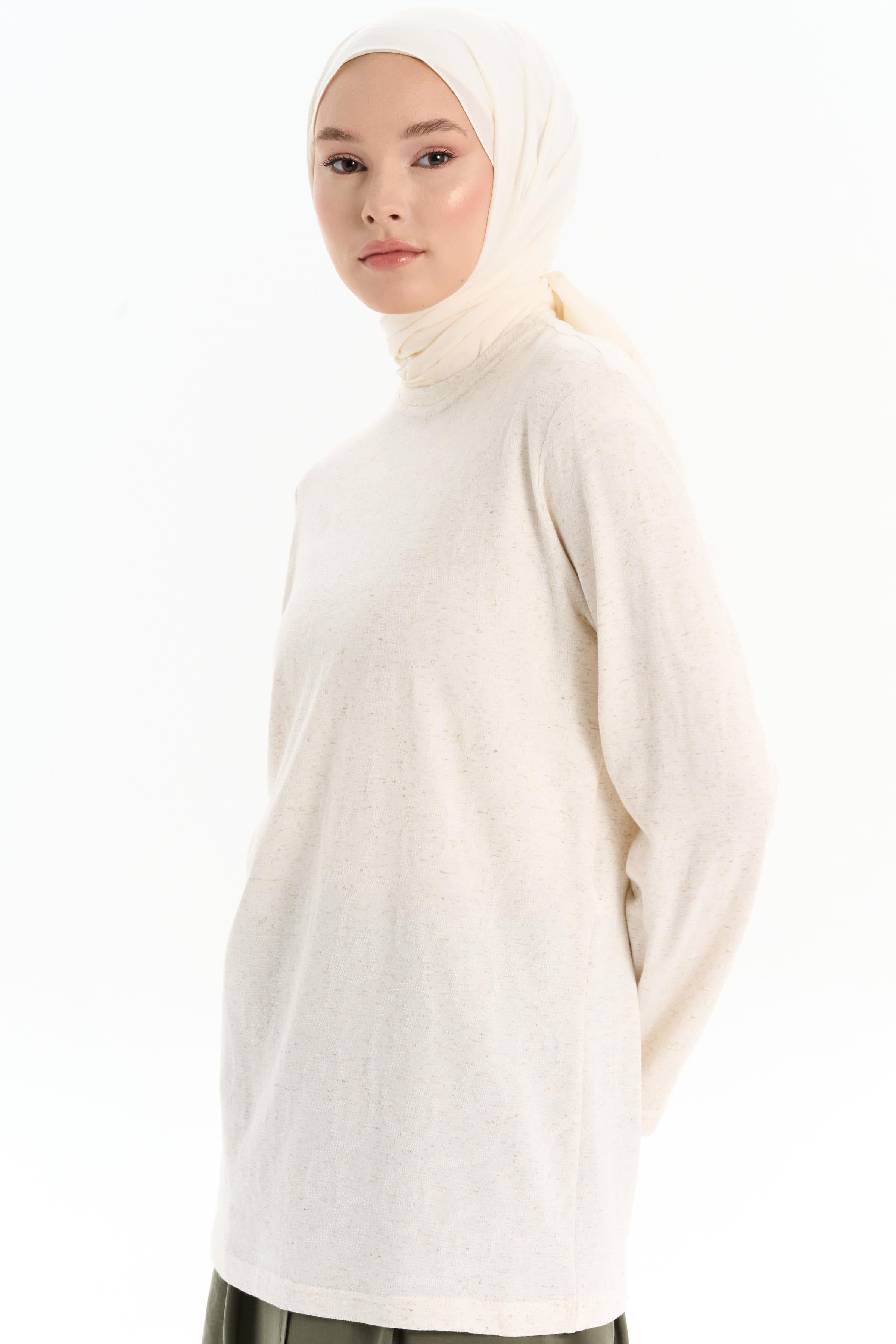 Sıfır Yaka Örme Bluz - Bej TUGBA