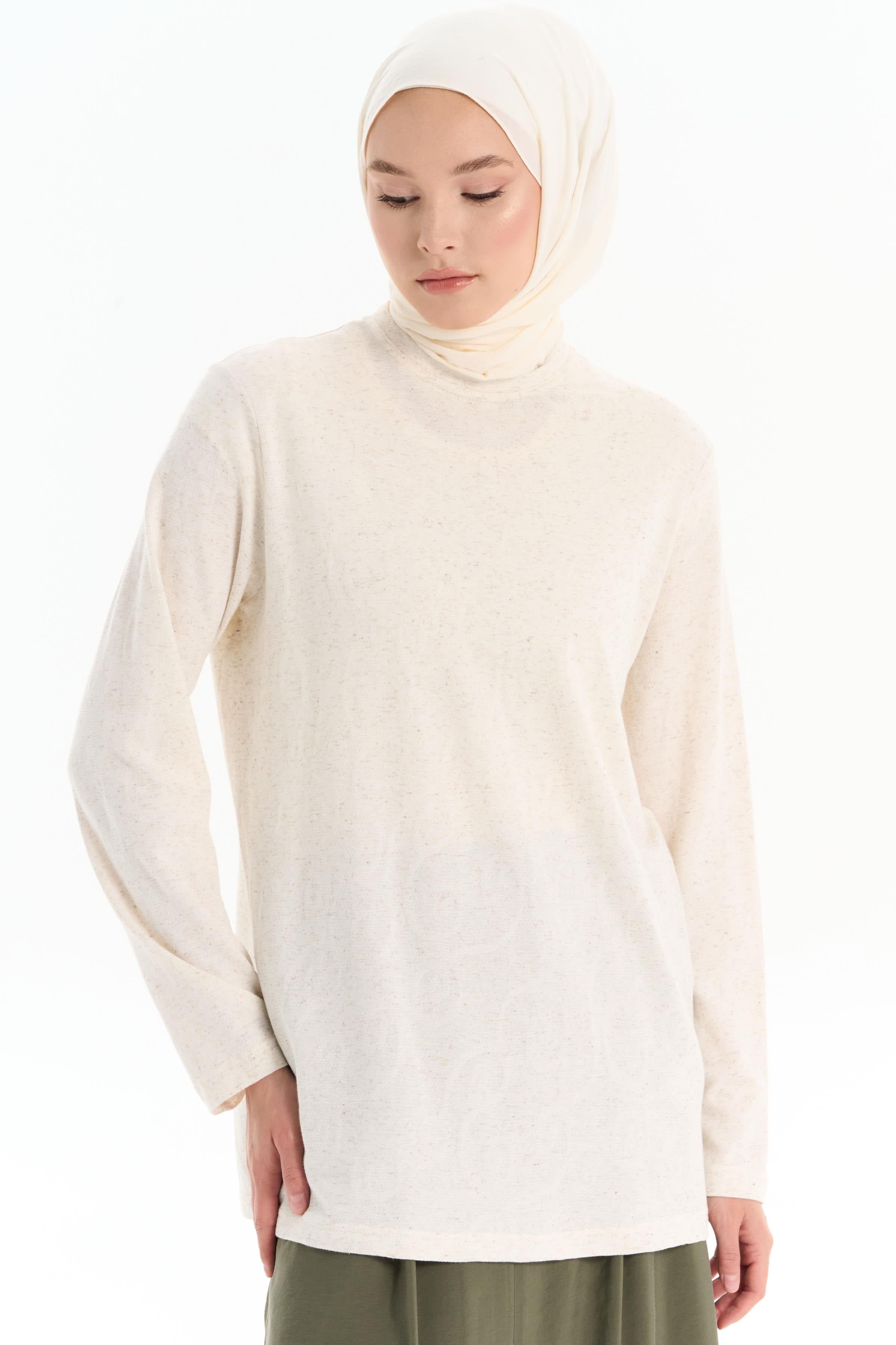 Sıfır Yaka Örme Bluz - Bej TUGBA