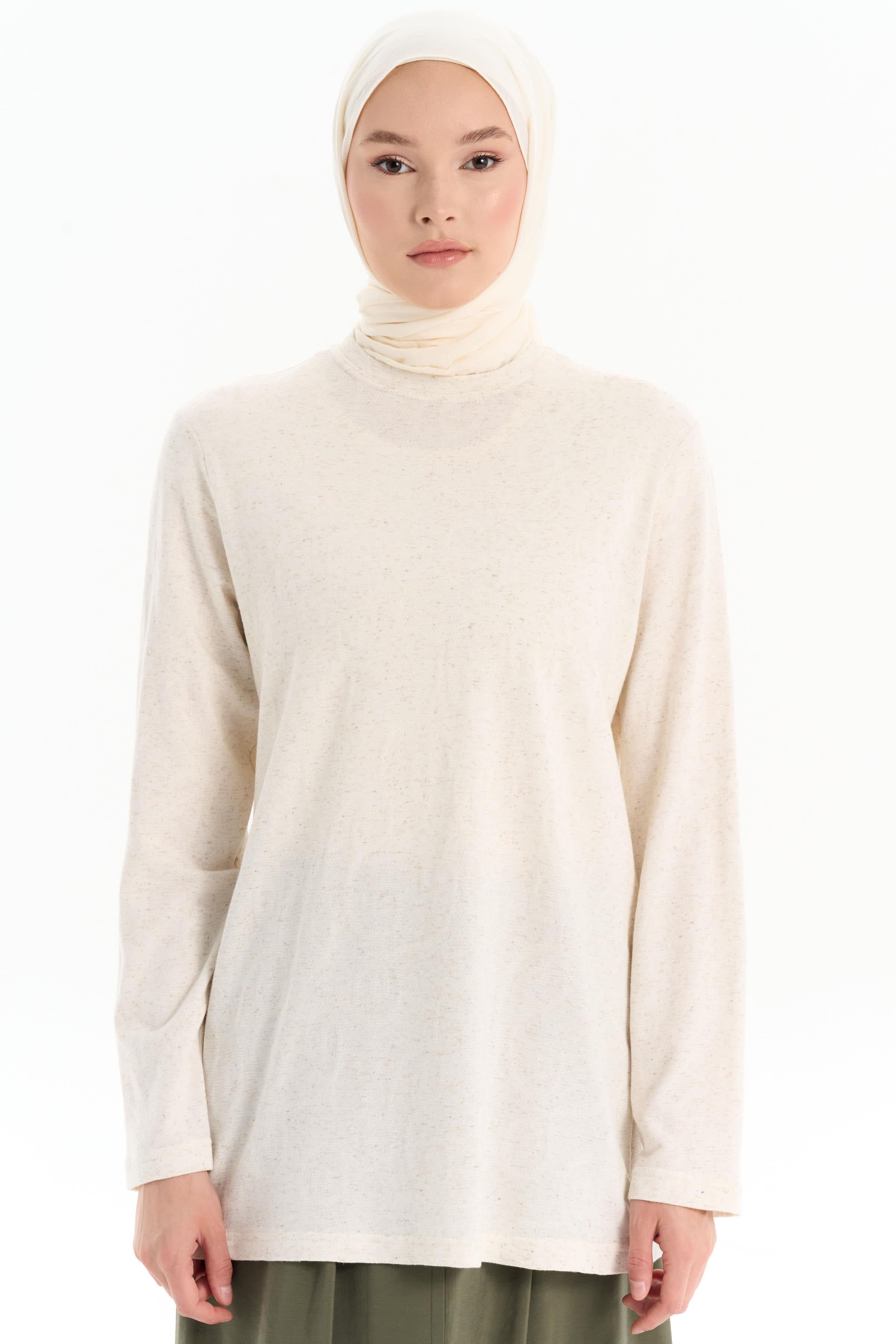 Sıfır Yaka Örme Bluz - Bej TUGBA