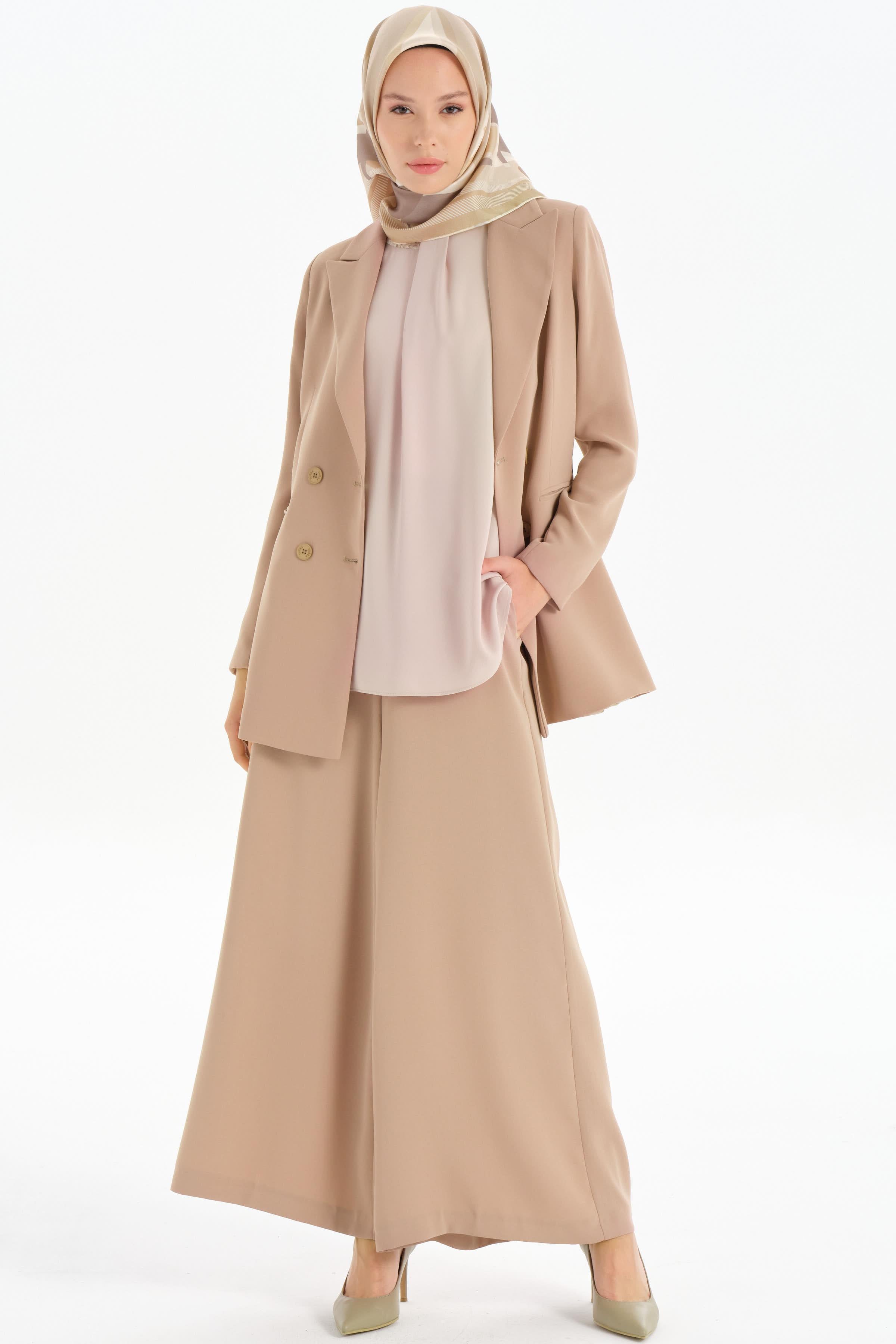 Sıfır Yaka Pile Detaylı Bluz - Taş TUGBA