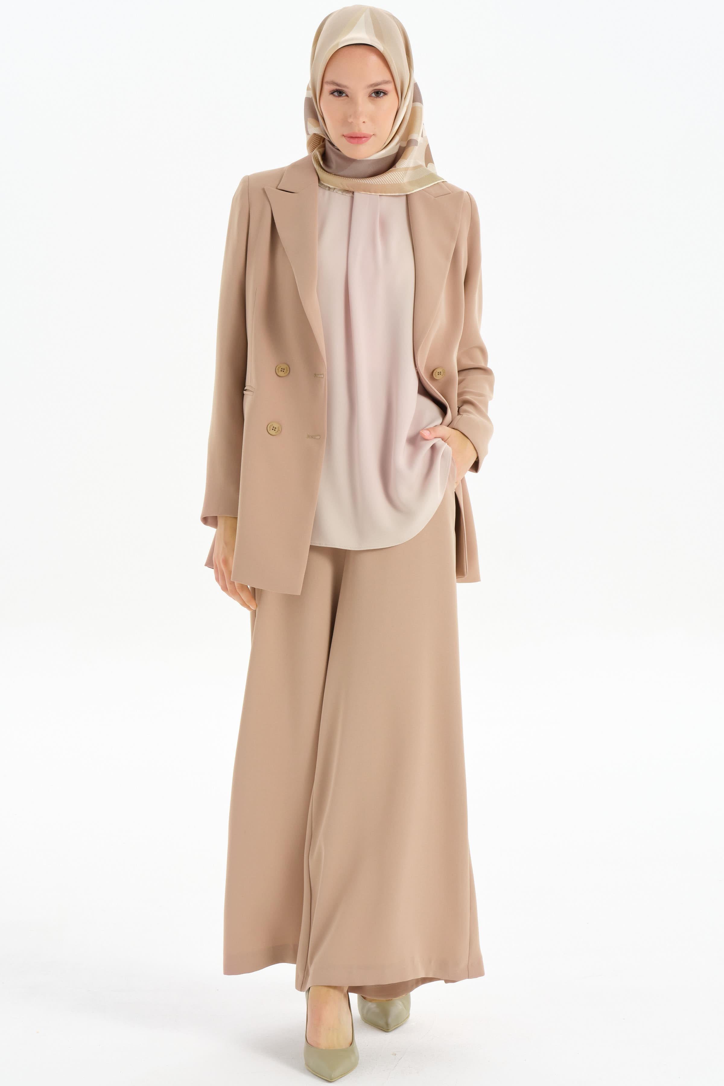 Sıfır Yaka Pile Detaylı Bluz - Taş TUGBA