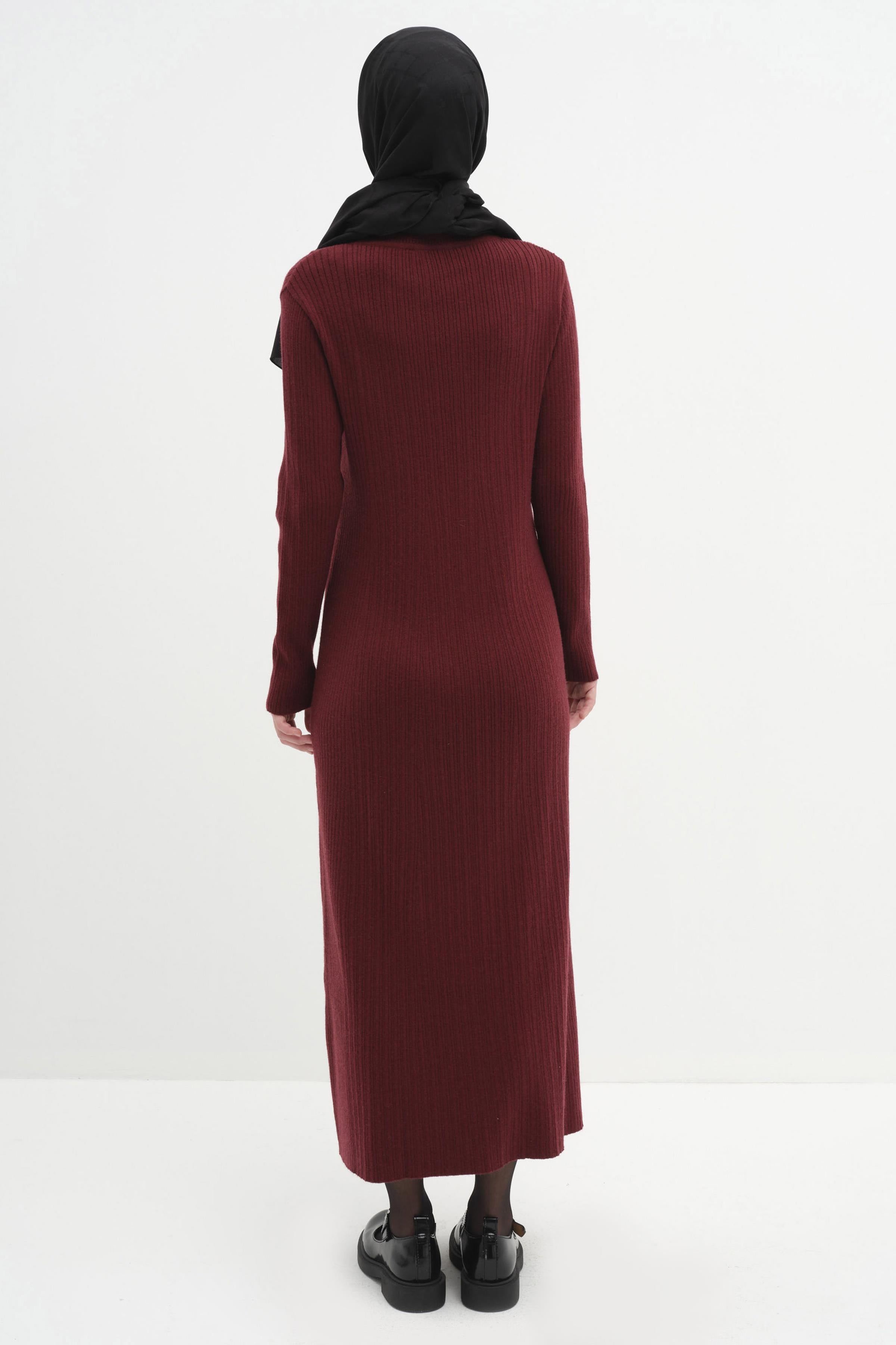 Sıfır Yaka Triko Elbise - Bordo TUGBA