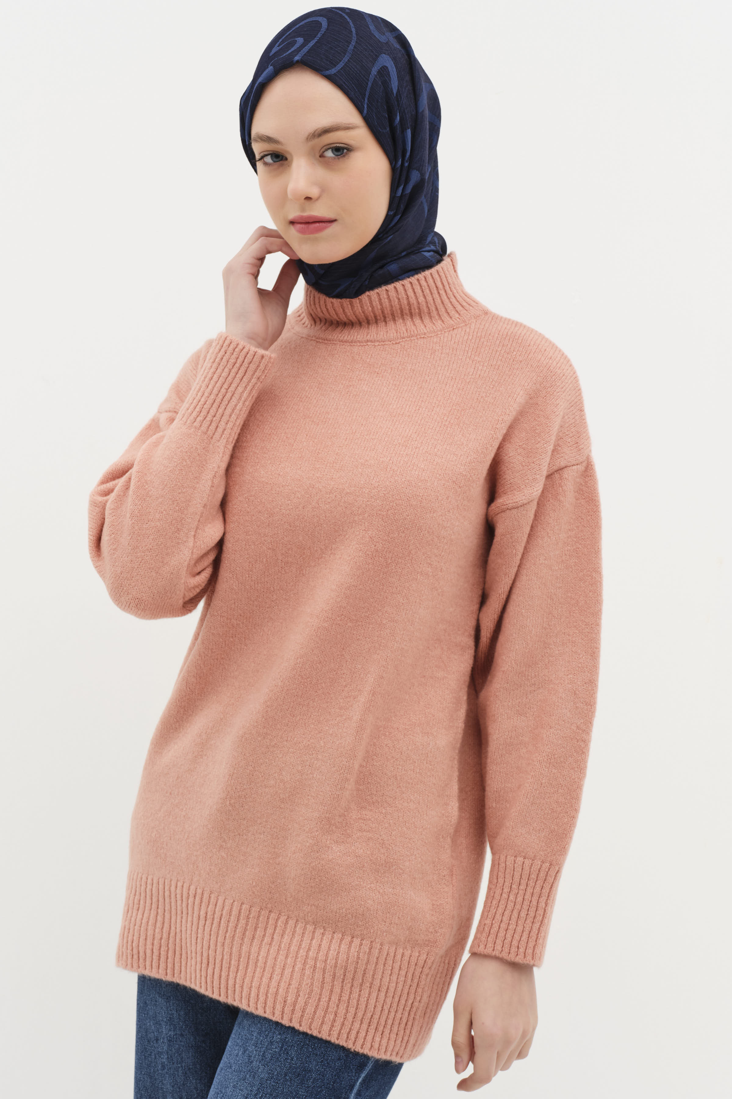 Sıfır Yaka Triko Tunik - Gül Kurusu TUGBA