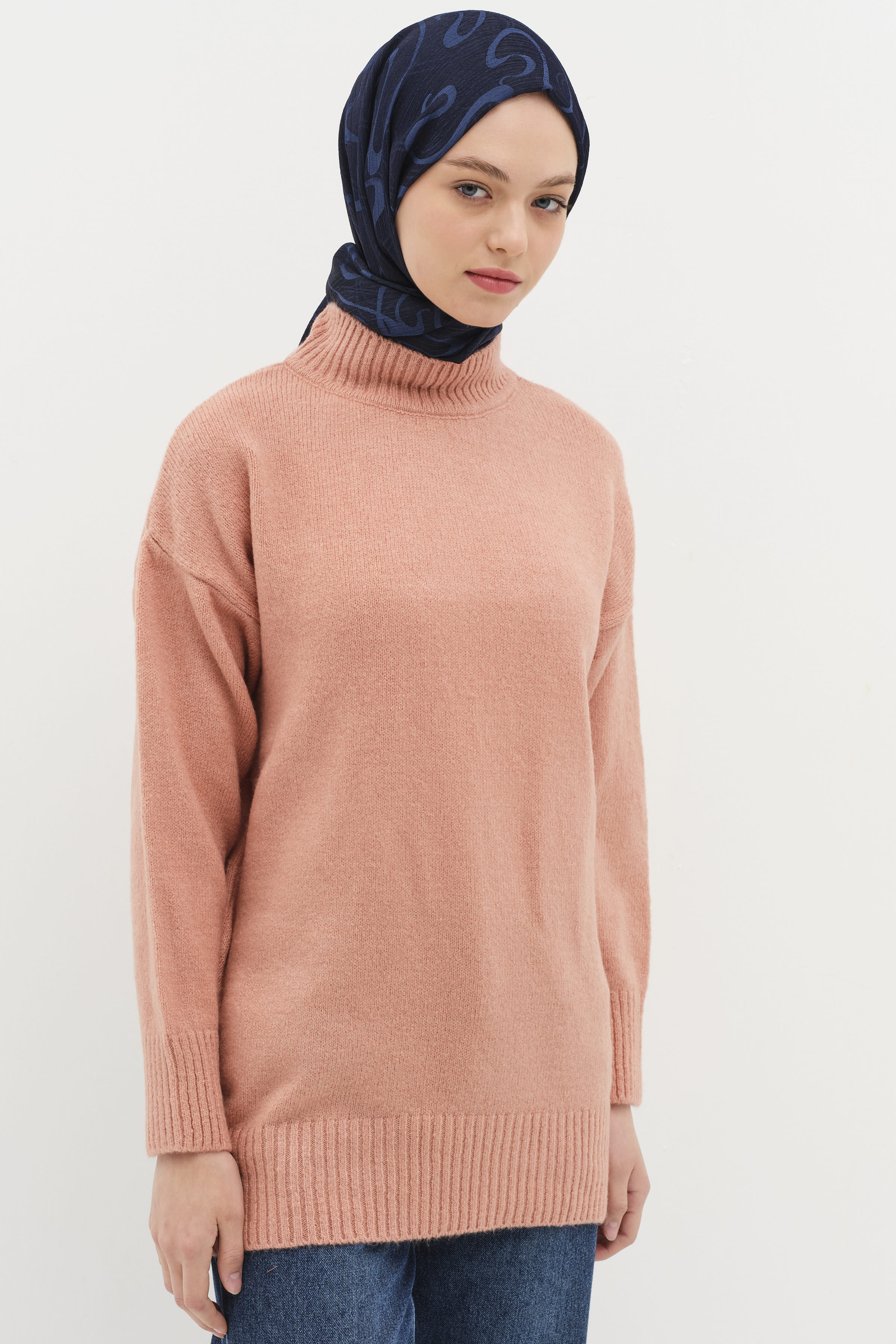 Sıfır Yaka Triko Tunik - Gül Kurusu TUGBA