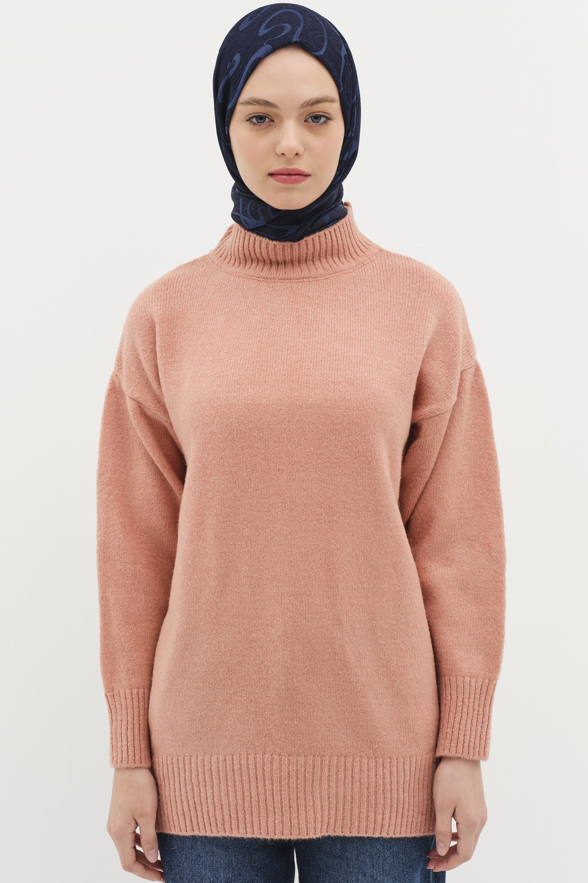 Sıfır Yaka Triko Tunik - Gül Kurusu TUGBA