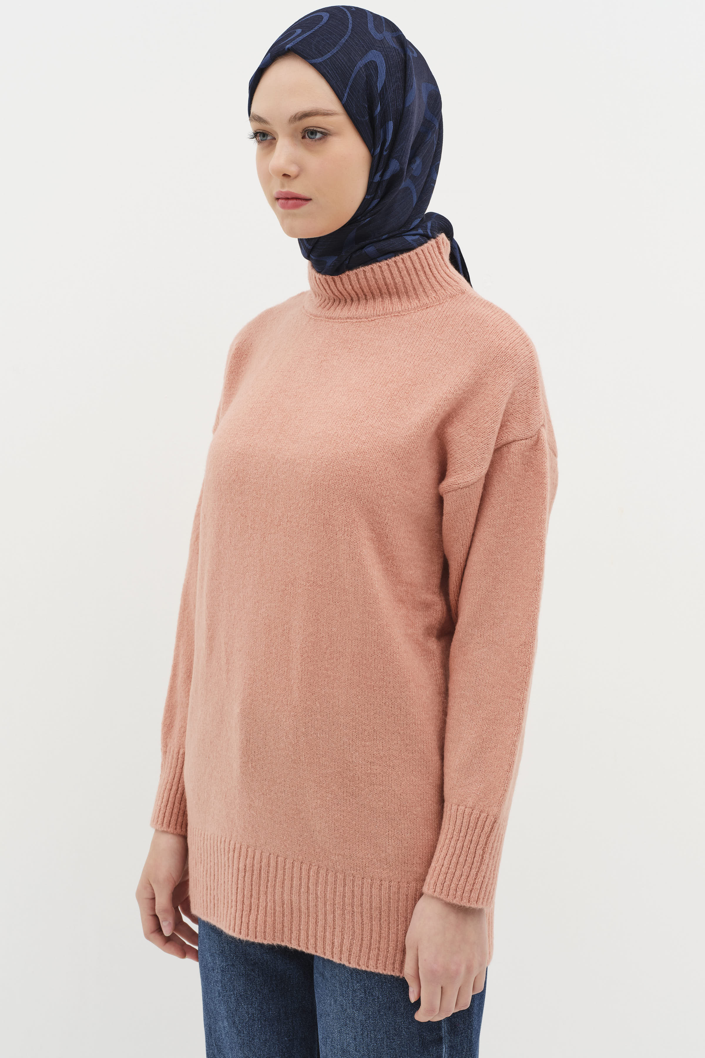 Sıfır Yaka Triko Tunik - Gül Kurusu TUGBA