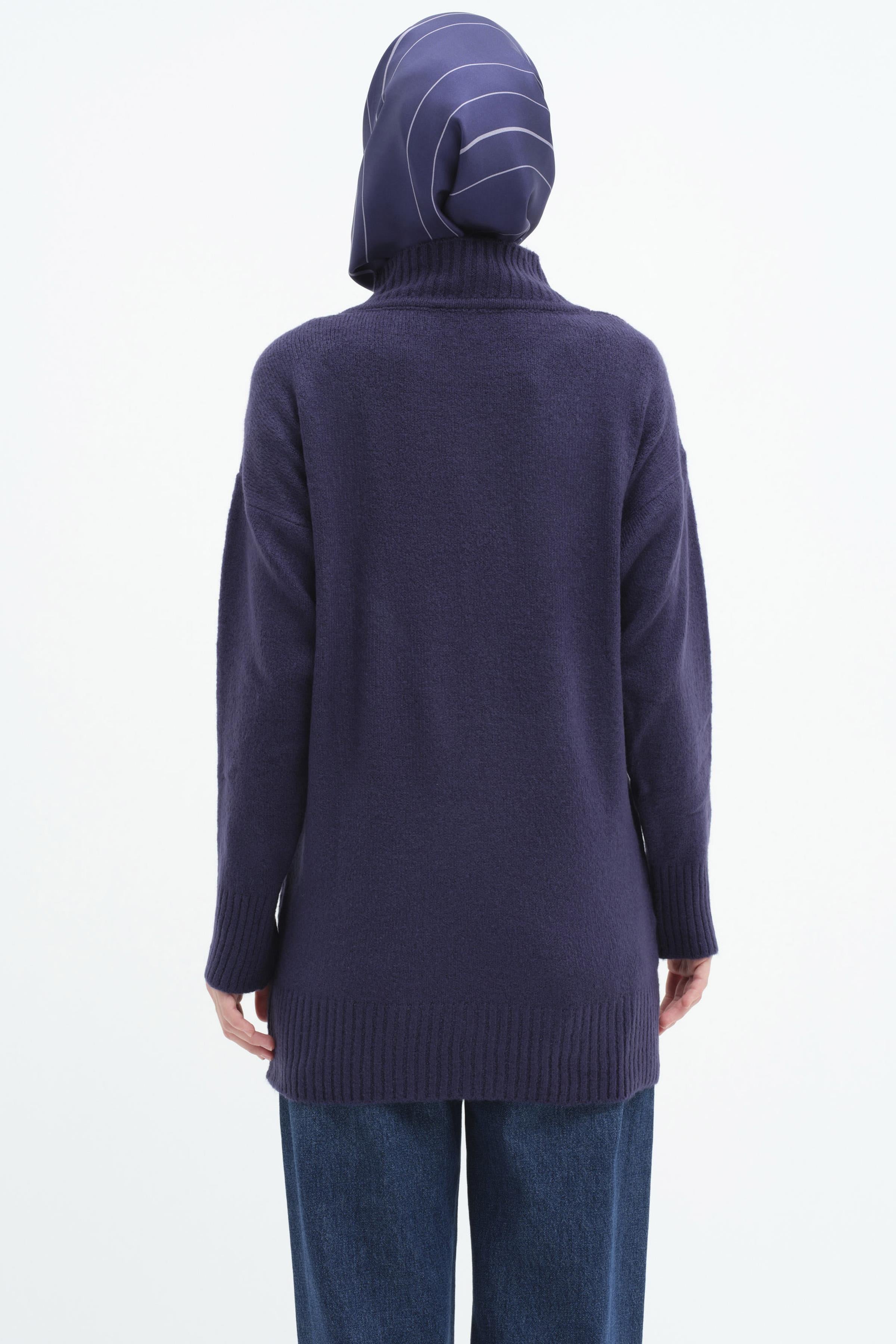 Sıfır Yaka Triko Tunik - Lacivert TUGBA