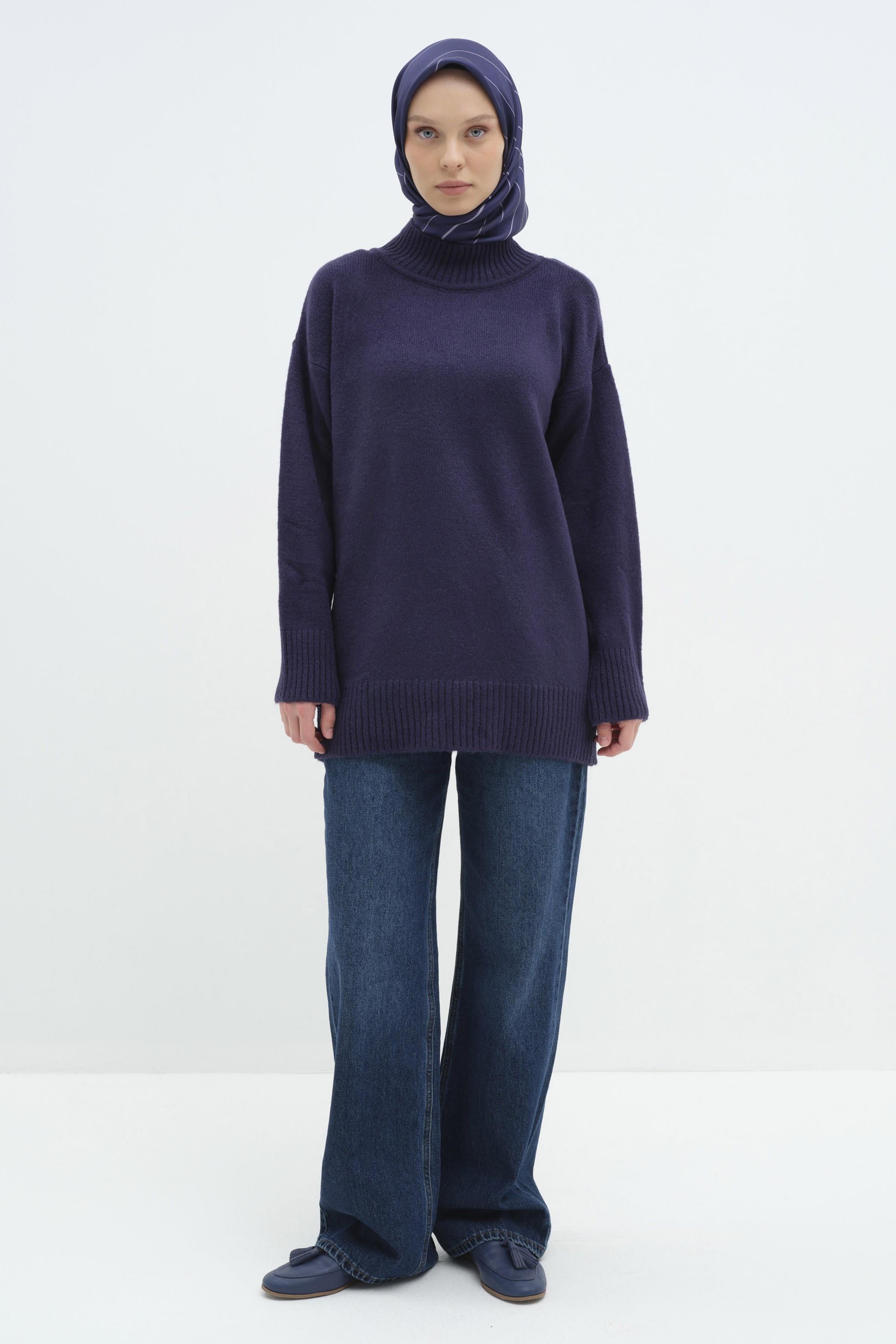 Sıfır Yaka Triko Tunik - Lacivert TUGBA