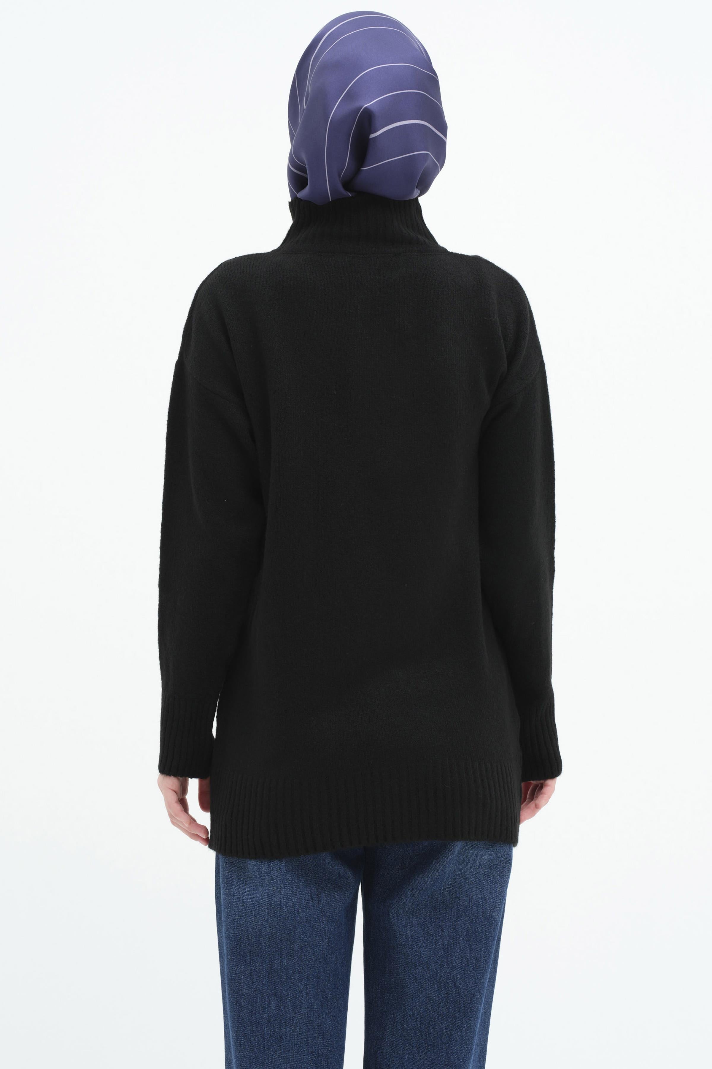 Sıfır Yaka Triko Tunik - Siyah TUGBA