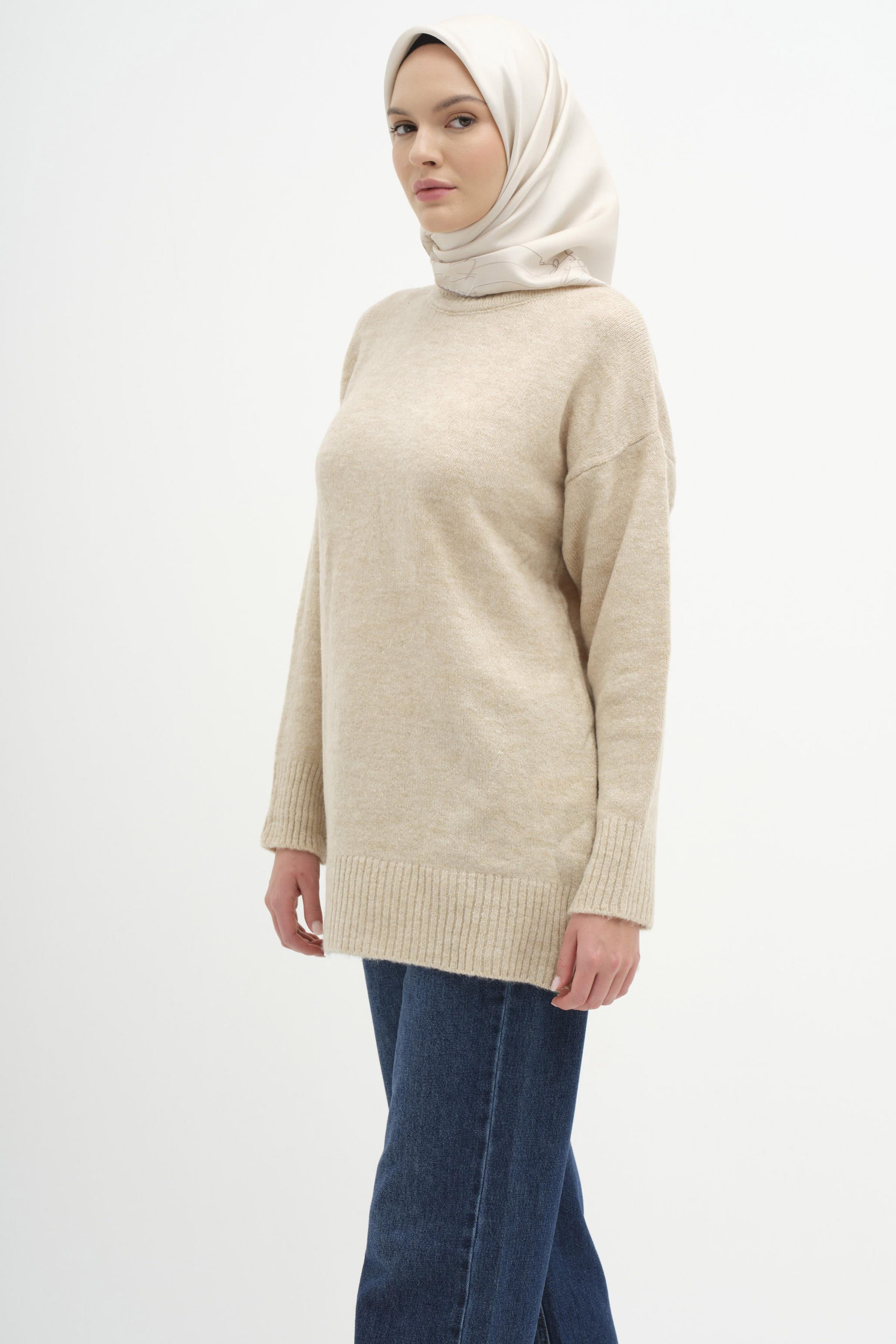 Sıfır Yaka Triko Tunik - Taş TUGBA