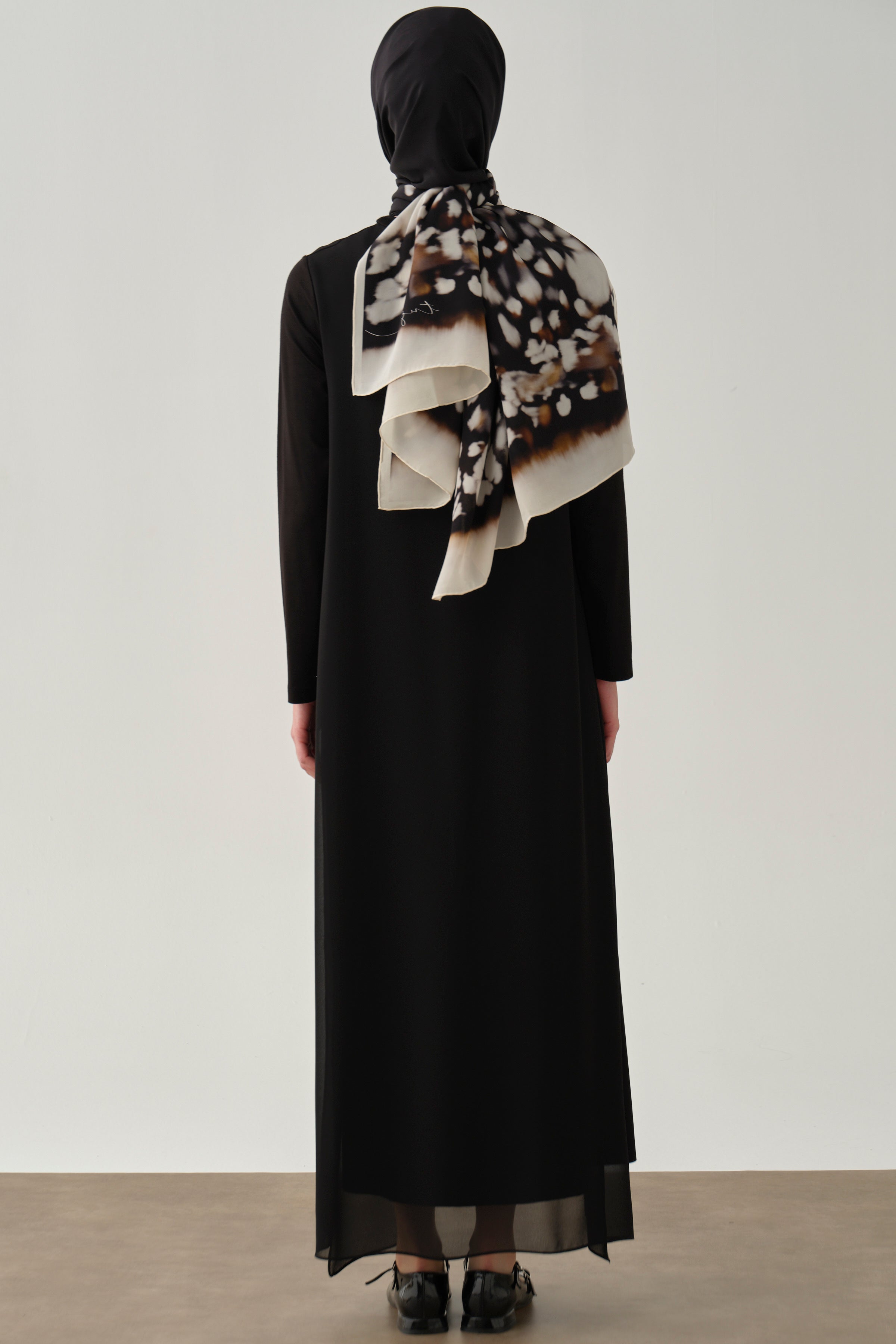 Şifon Garnili Örme Elbise - Siyah TUGBA