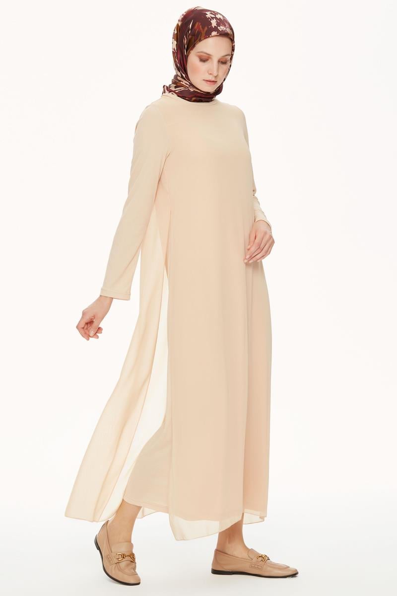 Şifon Garnili Örme Elbise - Taş TUGBA