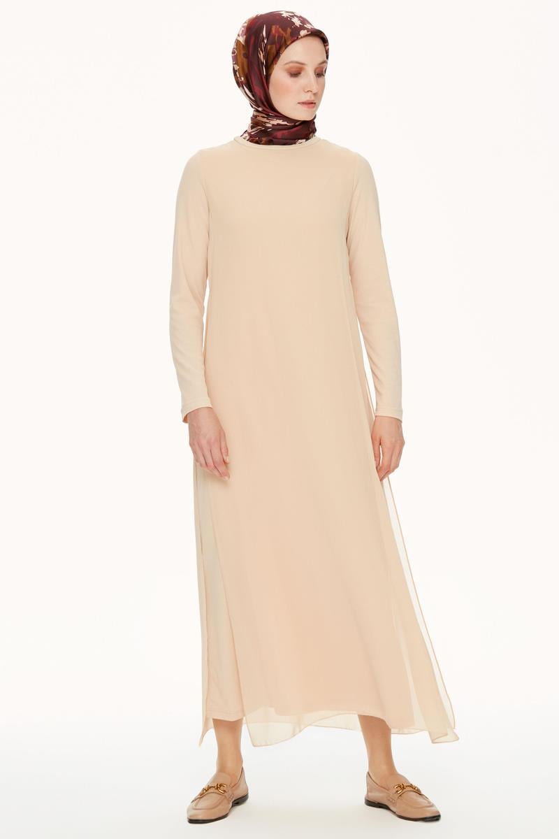 Şifon Garnili Örme Elbise - Taş TUGBA